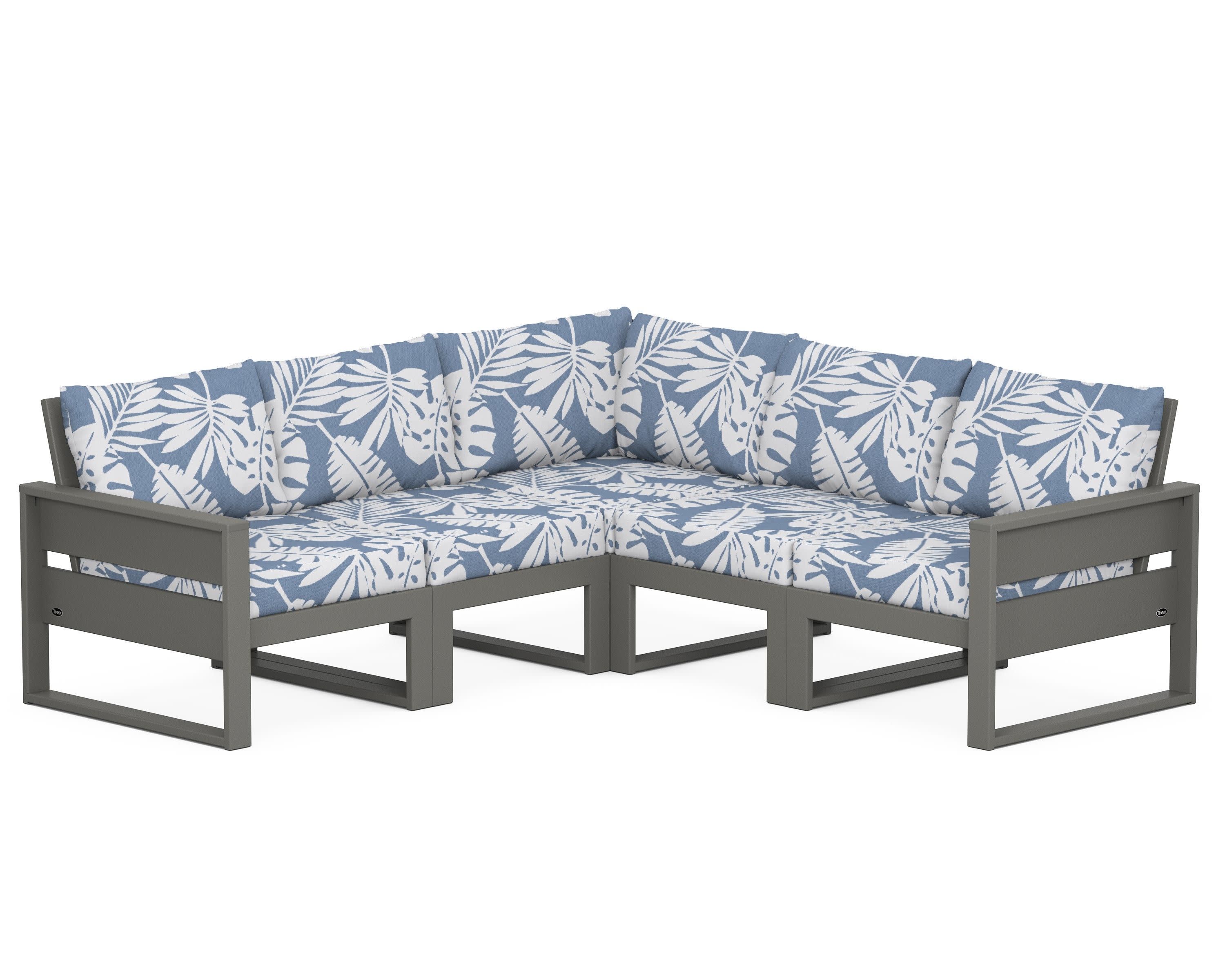 Eastport 5-Piece Sectional in Stepping Stone / Leaf Sky Blue