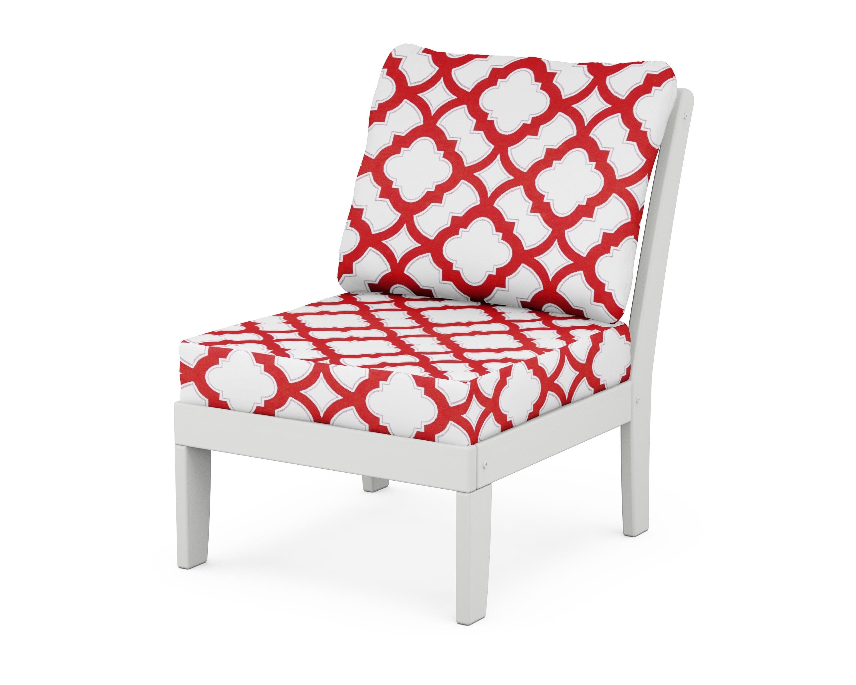 Yacht Club Modular Armless Chair in Classic White / Trellis Crimson