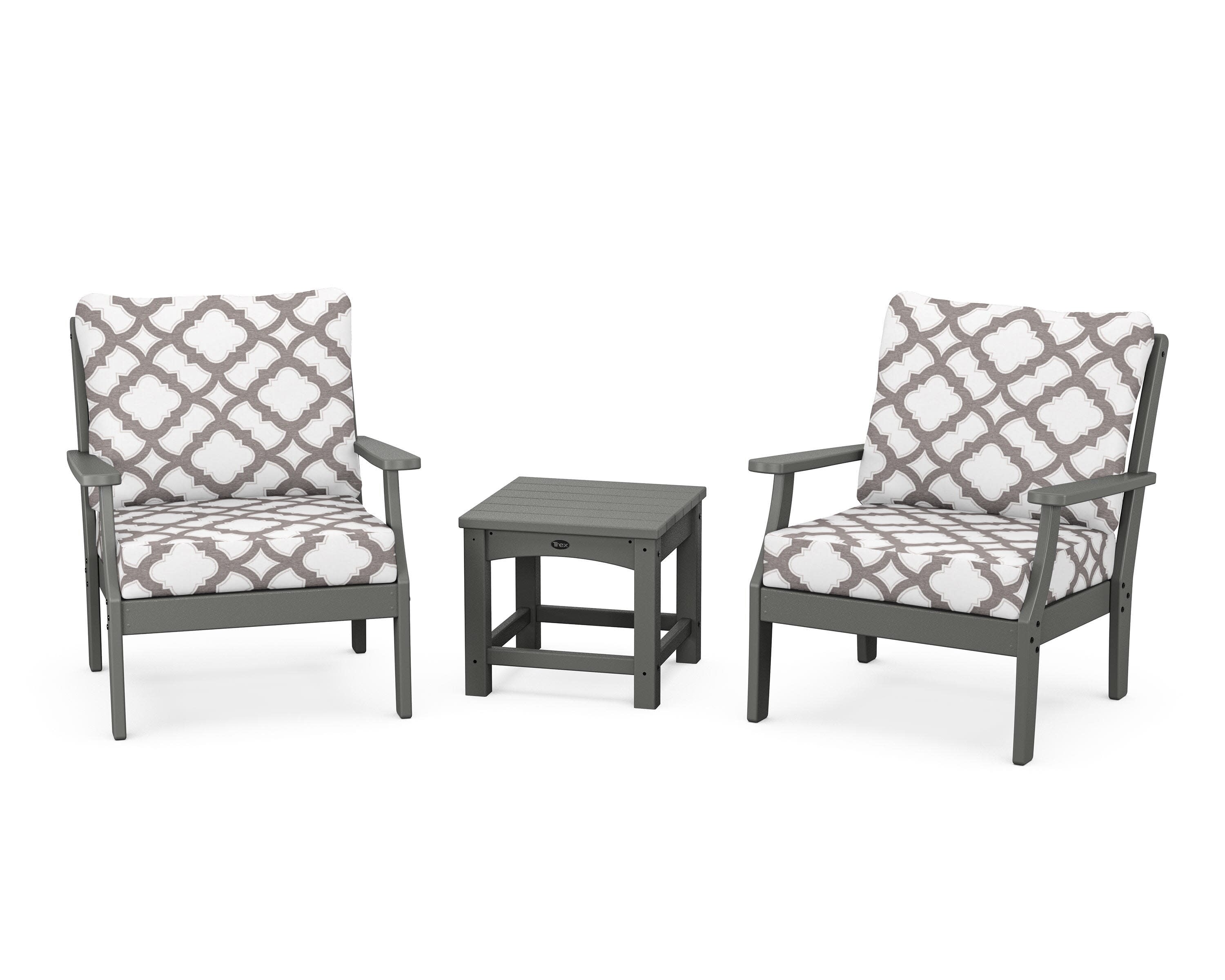 Yacht Club 3-Piece Deep Seating Set in Stepping Stone / Trellis Grey Mist
