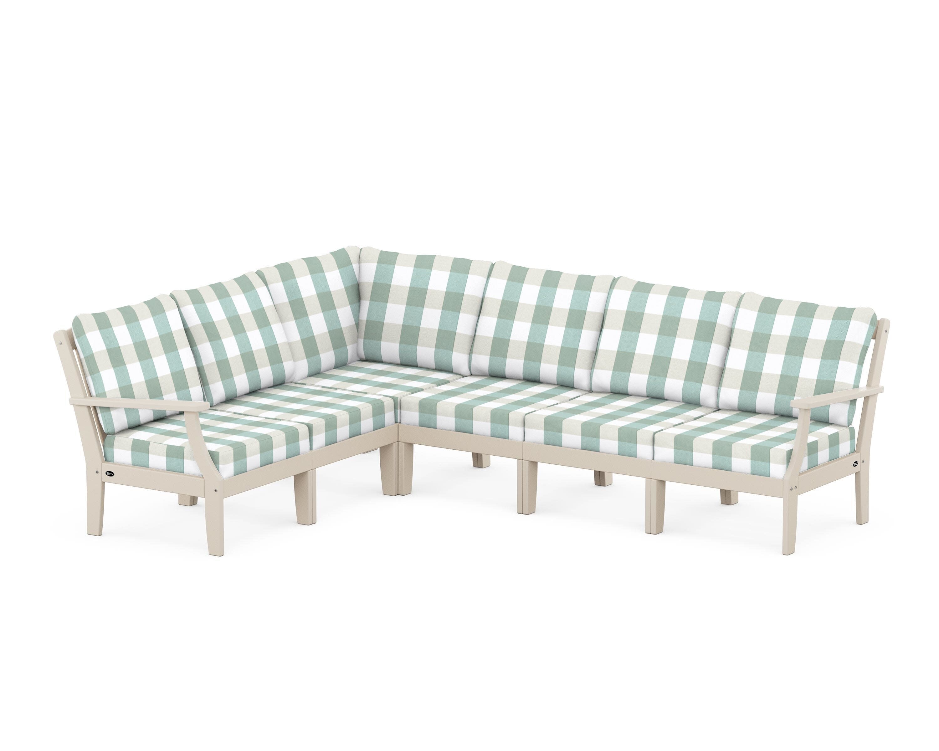 Yacht Club Modular 6-Piece Deep Seating Set in Sand Castle / Buffalo Plaid Glacier Spa