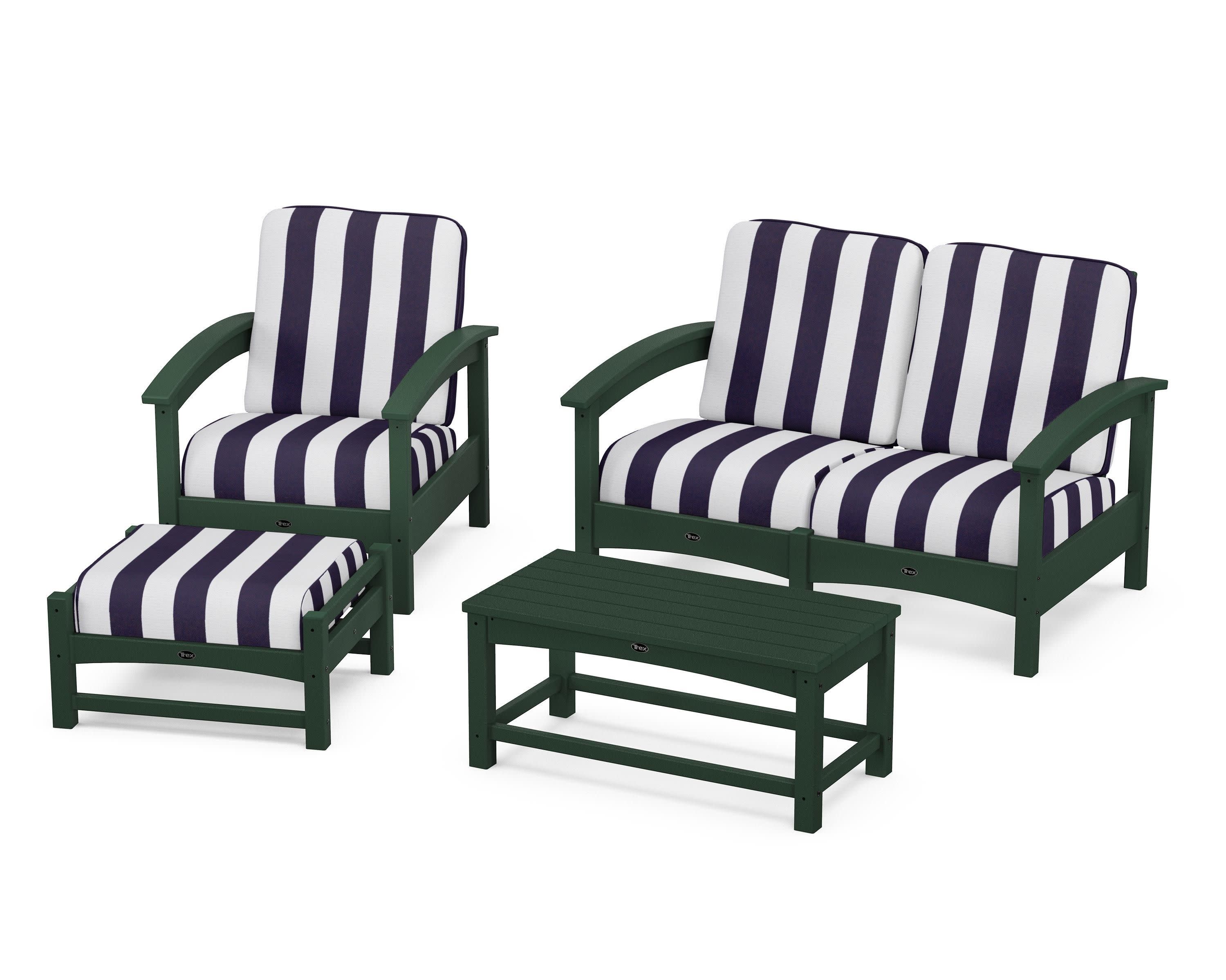 Rockport 4-Piece Deep Seating Conversation Group in Rainforest Canopy / Cabana Stripe Navy