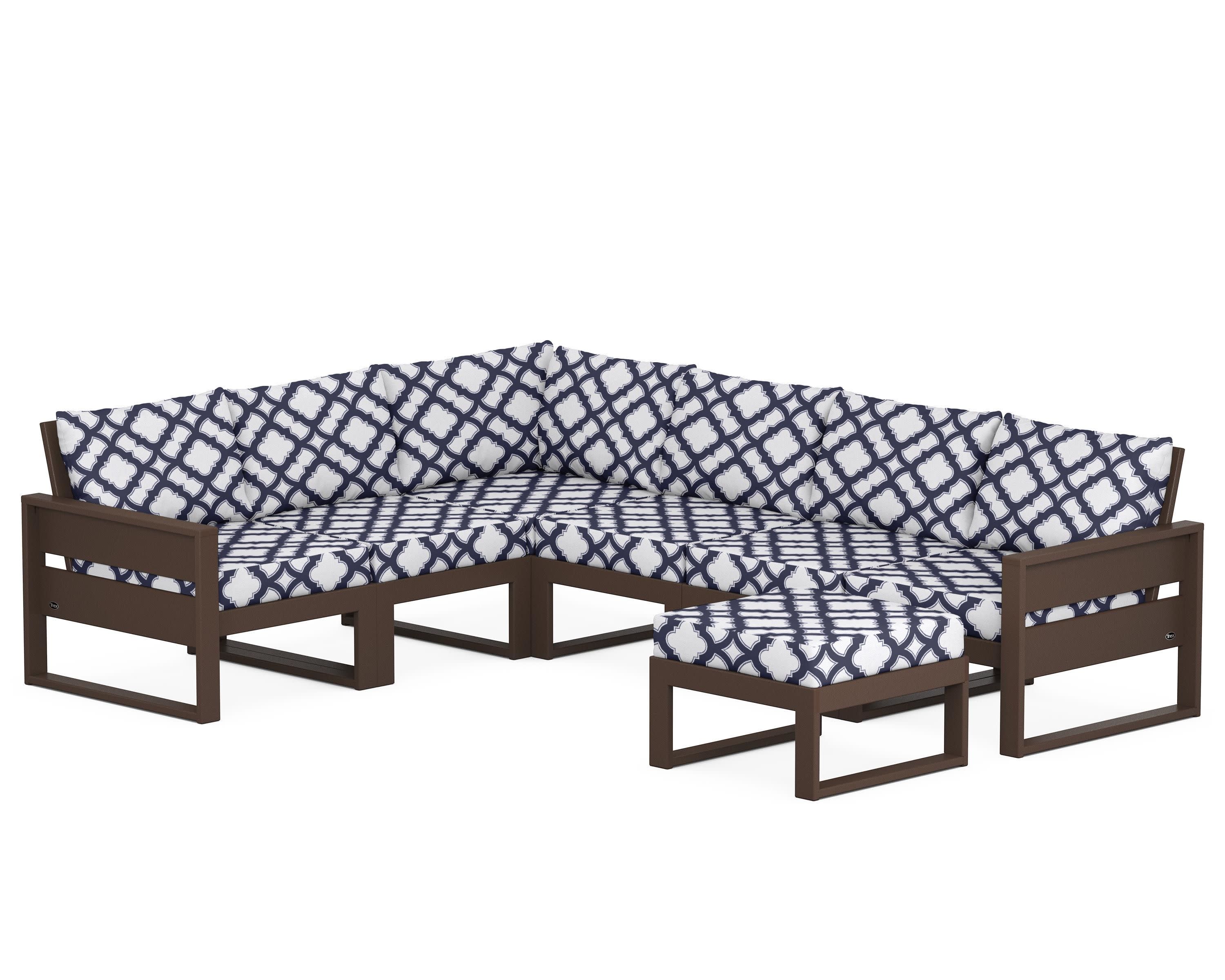 Eastport 6-Piece Sectional with Ottoman in Vintage Lantern / Trellis Navy