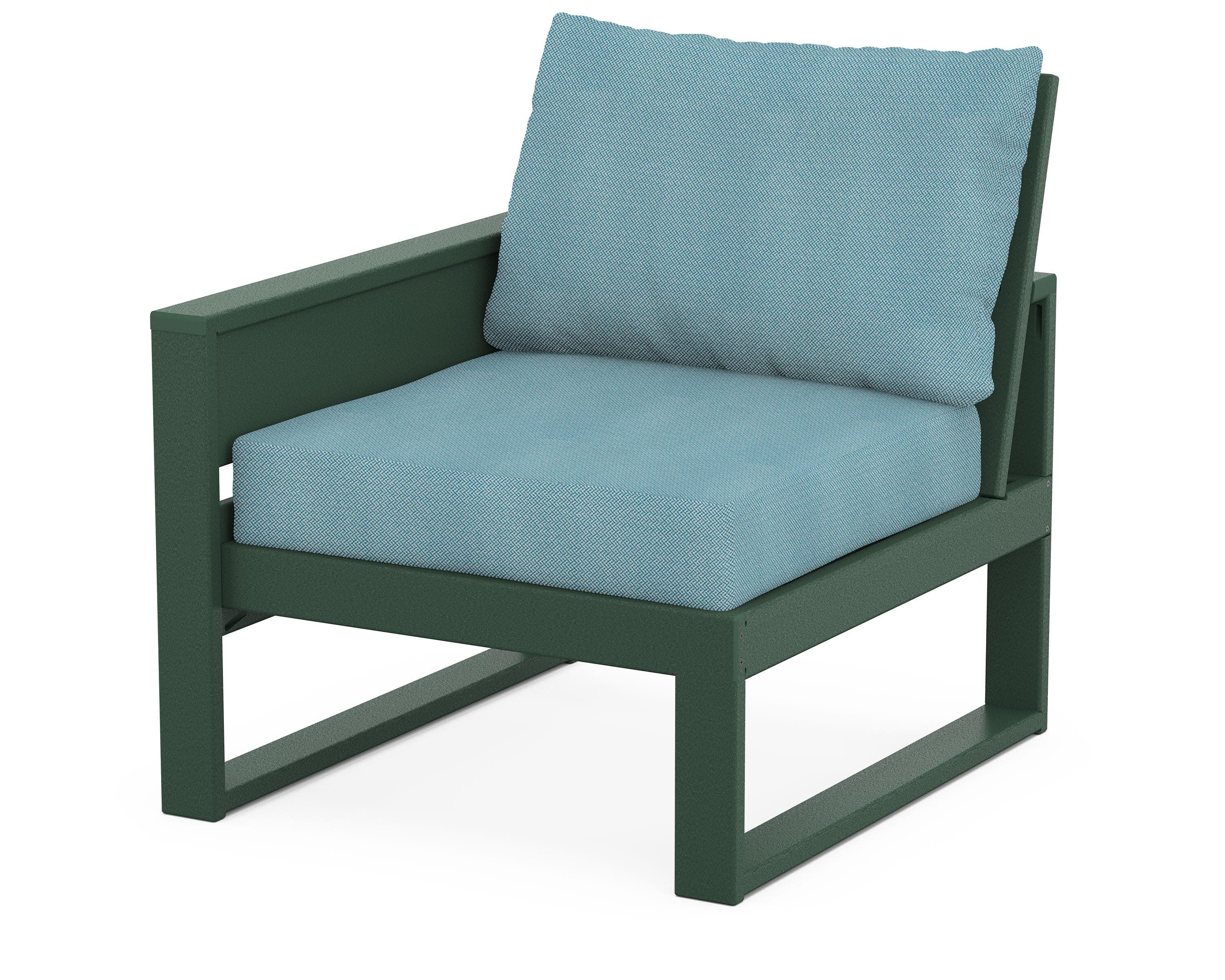 Eastport Modular Left Arm Chair in Rainforest Canopy / Lattice Sky Blue