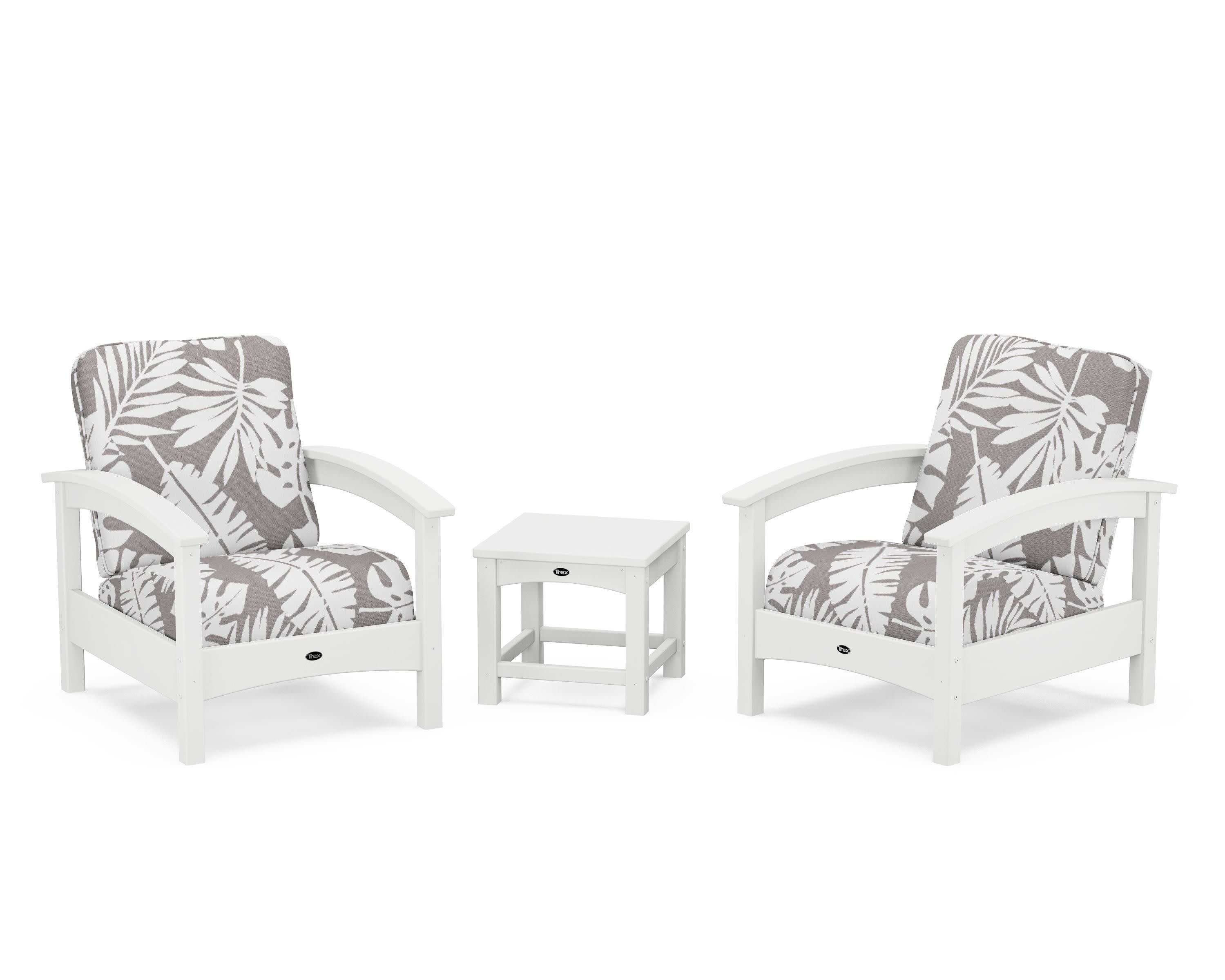 Rockport Club 3-Piece Deep Seating Conversation Set in Classic White / Leaf Grey Mist