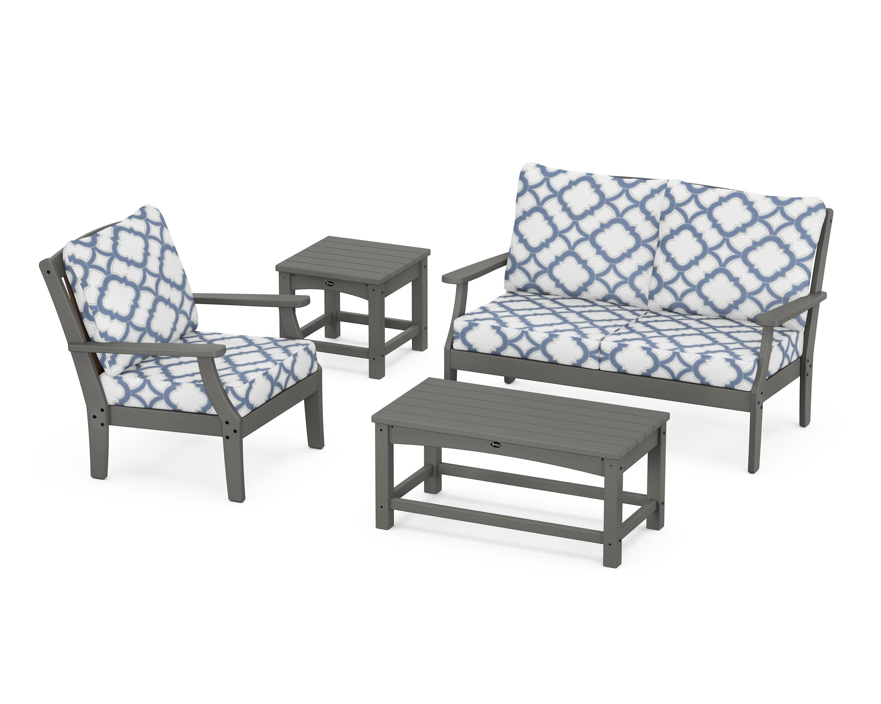 Yacht Club 4-Piece Deep Seating Set in Stepping Stone / Trellis Sky Blue
