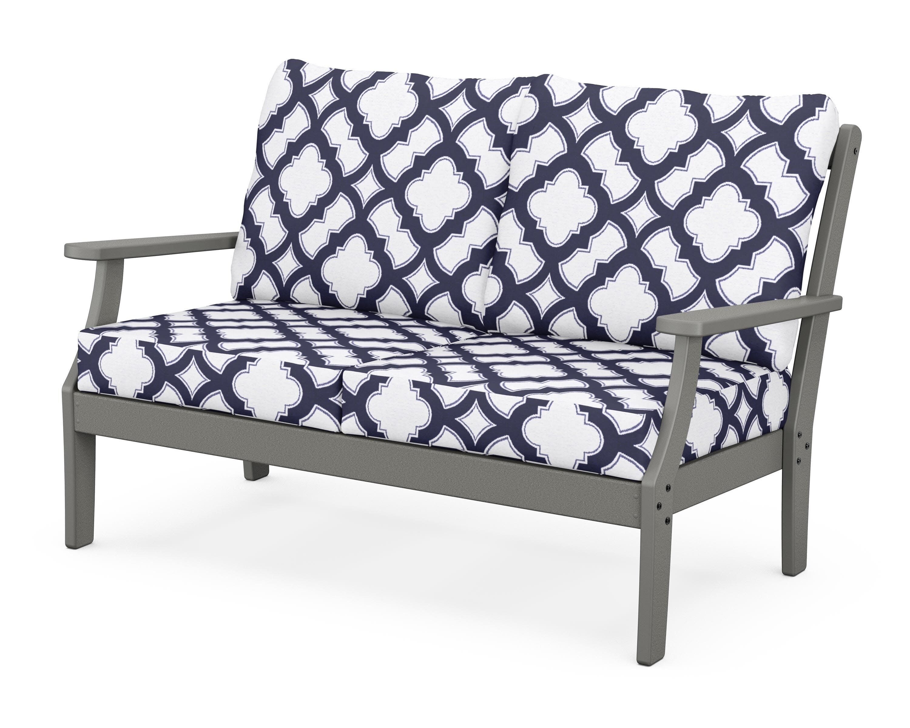 Yacht Club Deep Seating Loveseat in Stepping Stone / Trellis Navy