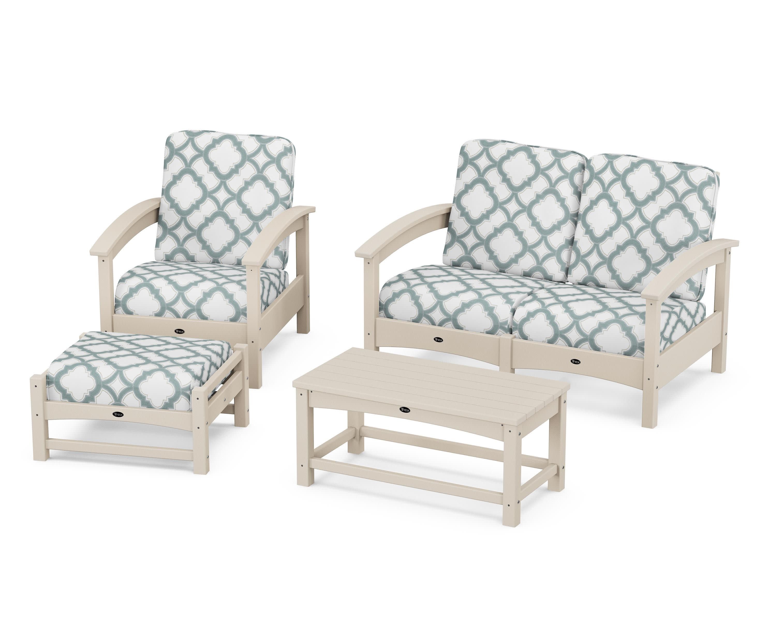 Rockport 4-Piece Deep Seating Conversation Group in Sand Castle / Trellis Glacier Spa