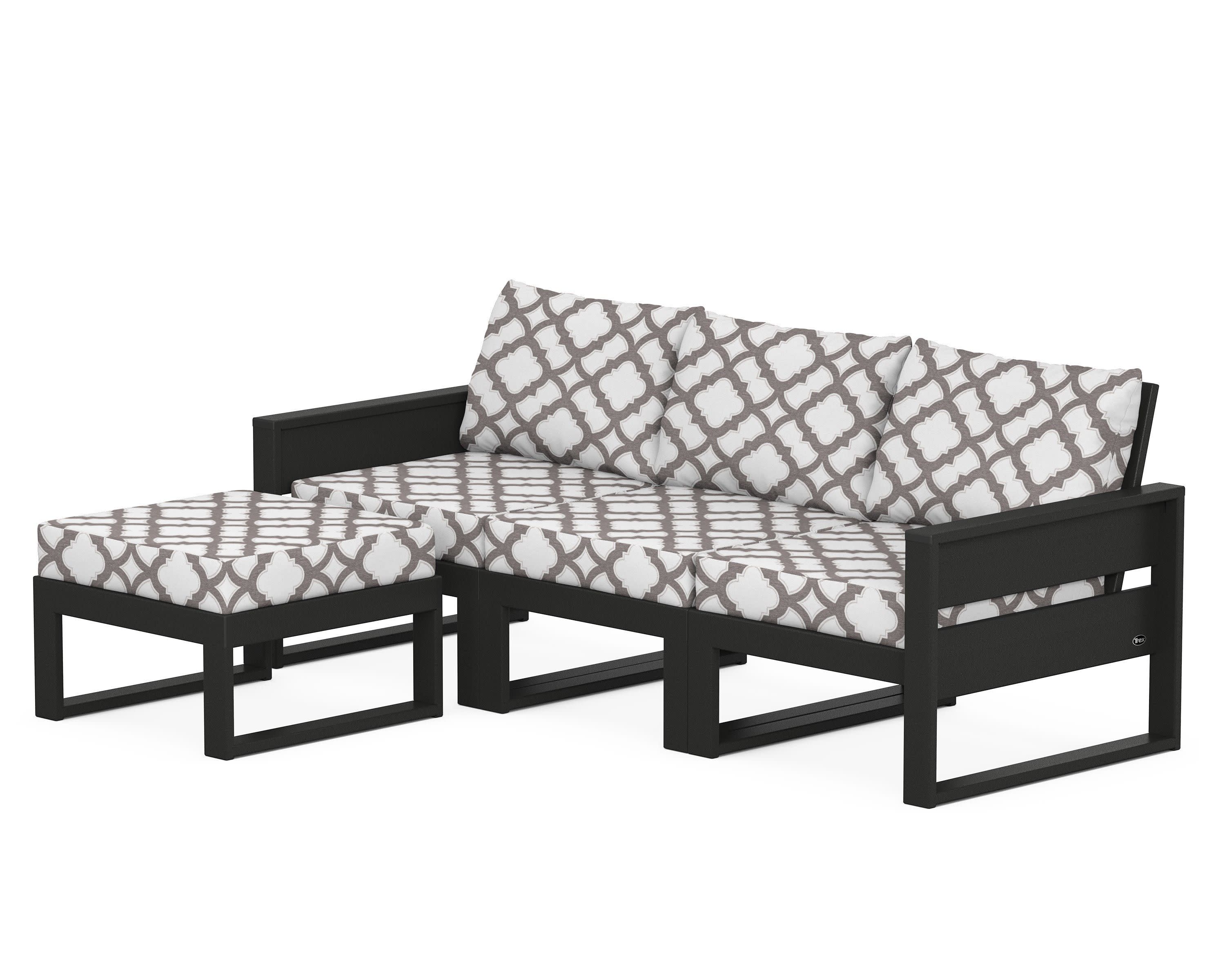 Eastport 4- Piece Sectional with Ottoman in Charcoal Black / Trellis Grey Mist
