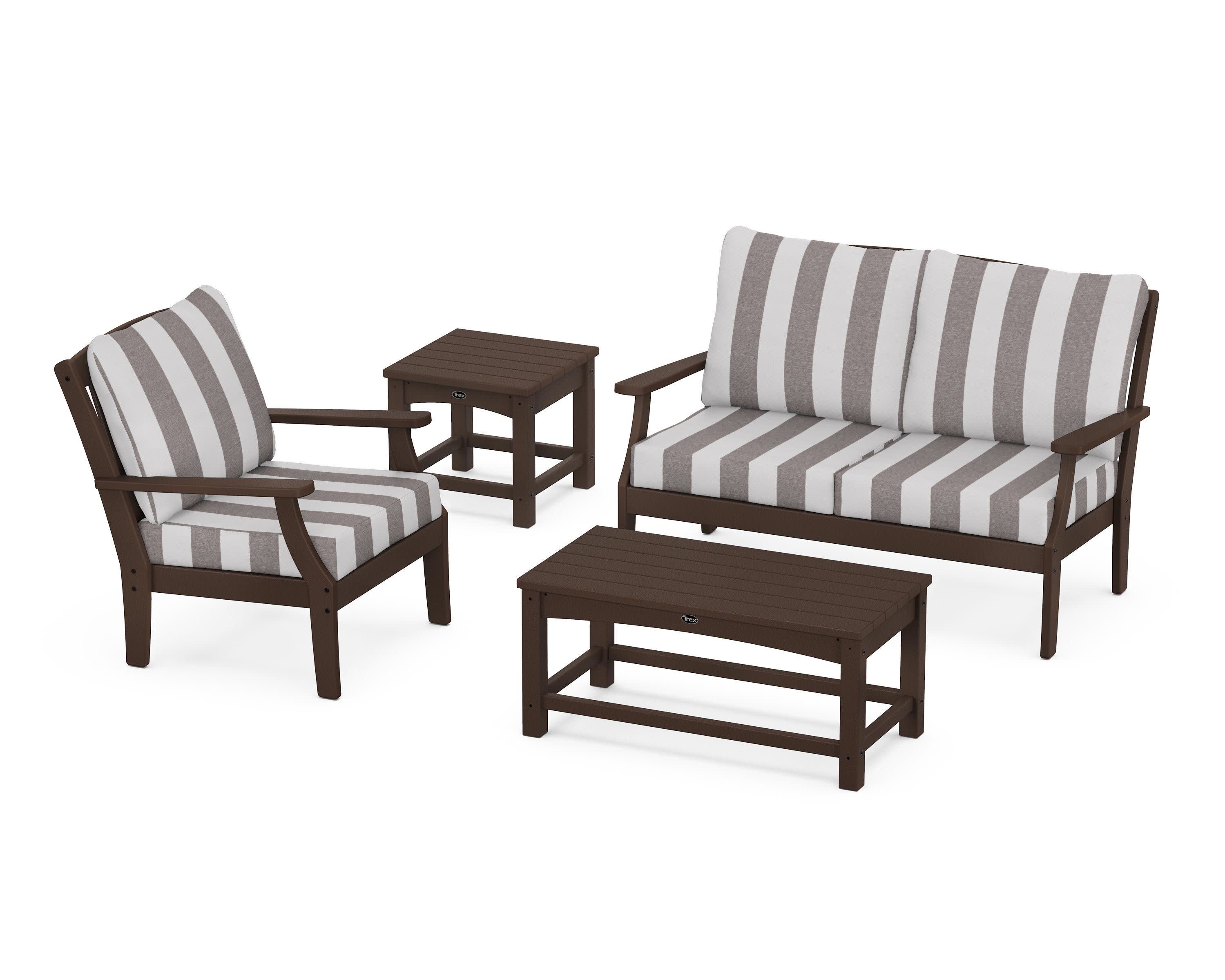 Yacht Club 4-Piece Deep Seating Set in Vintage Lantern / Cabana Stripe Grey Mist
