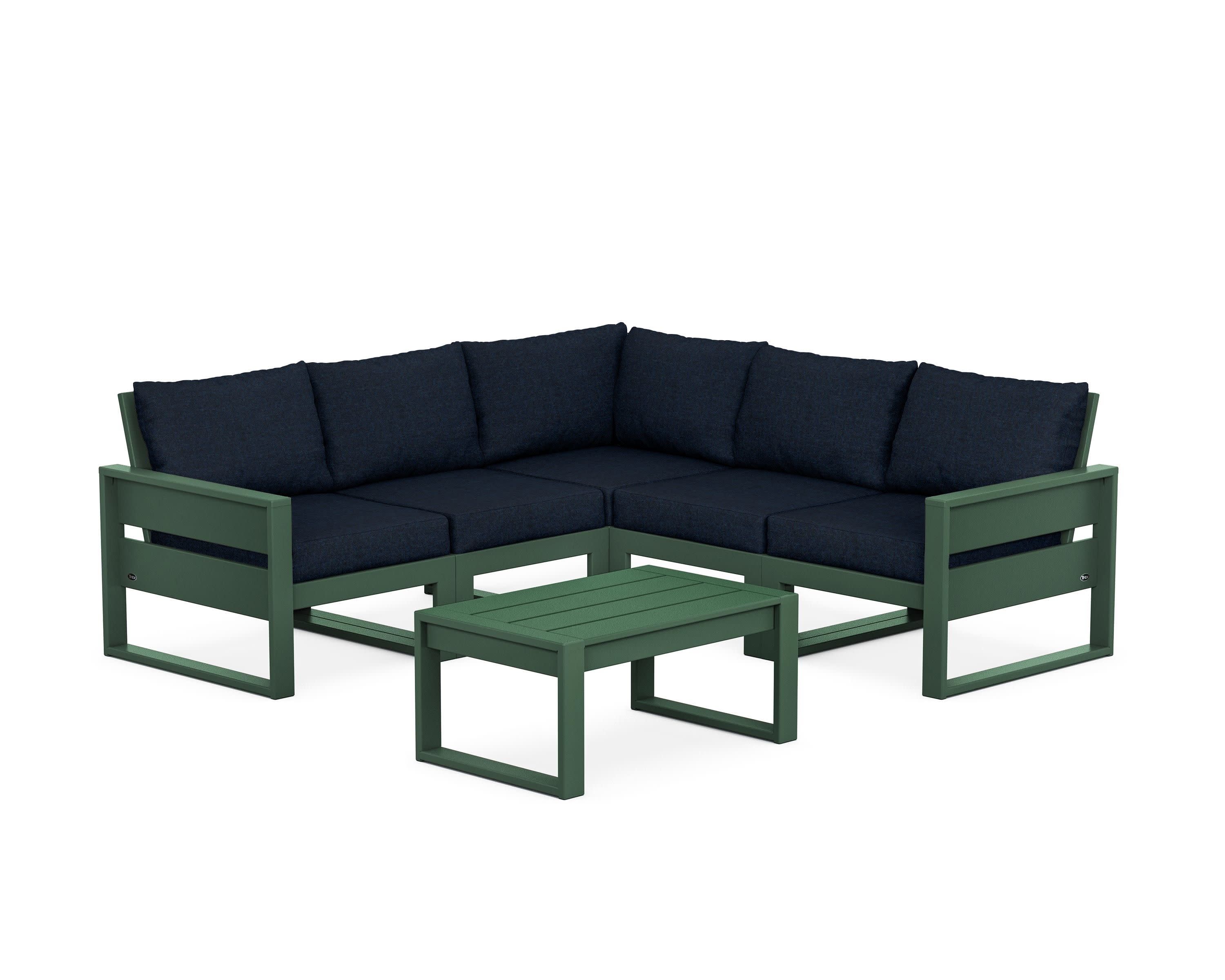 Eastport 6-Piece Deep Seating Sectional + Coffee Table Set in Rainforest Canopy / Marine Indigo