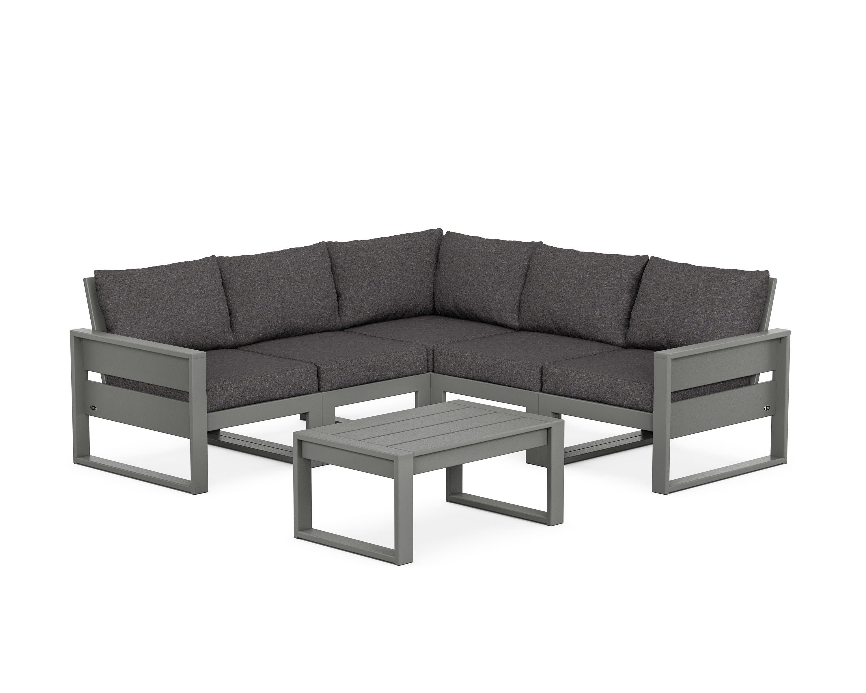 Eastport 6-Piece Deep Seating Sectional + Coffee Table Set in Stepping Stone / Ash Charcoal