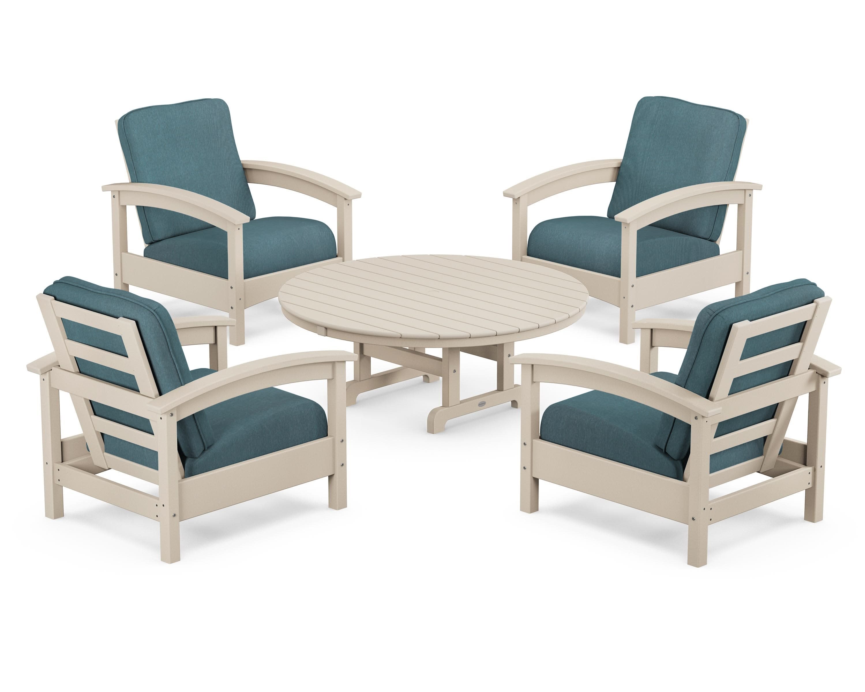 Rockport 5-Piece Deep Seating Set in Sand Castle / Ocean Teal
