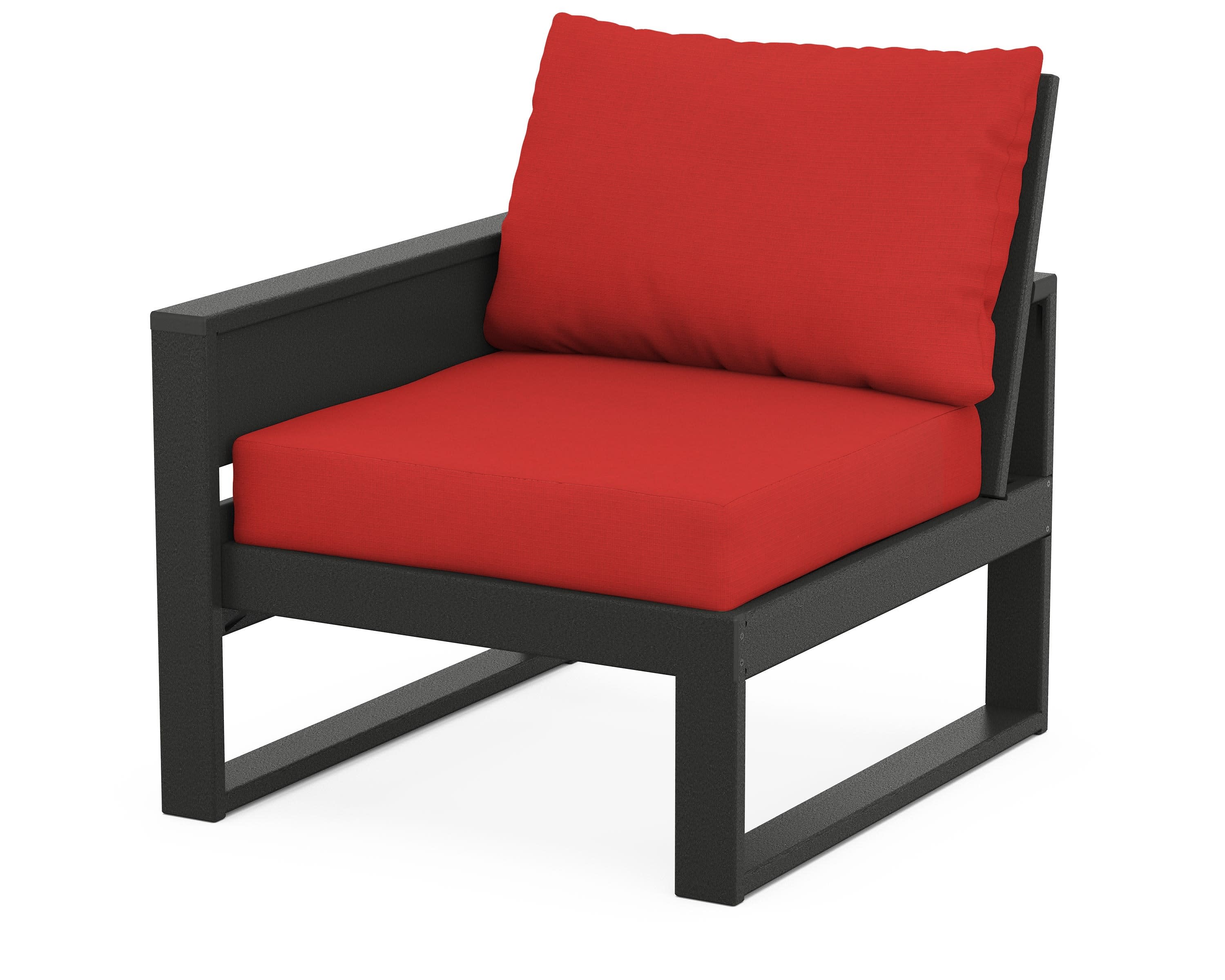 Eastport Modular Left Arm Chair in Charcoal Black / Crimson Linen