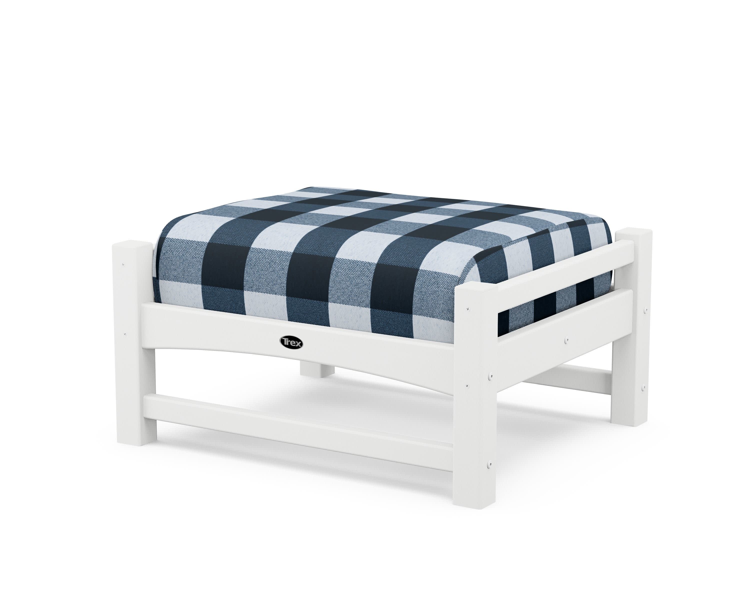 Rockport Club Ottoman in Classic White / Buffalo Plaid Marine Indigo