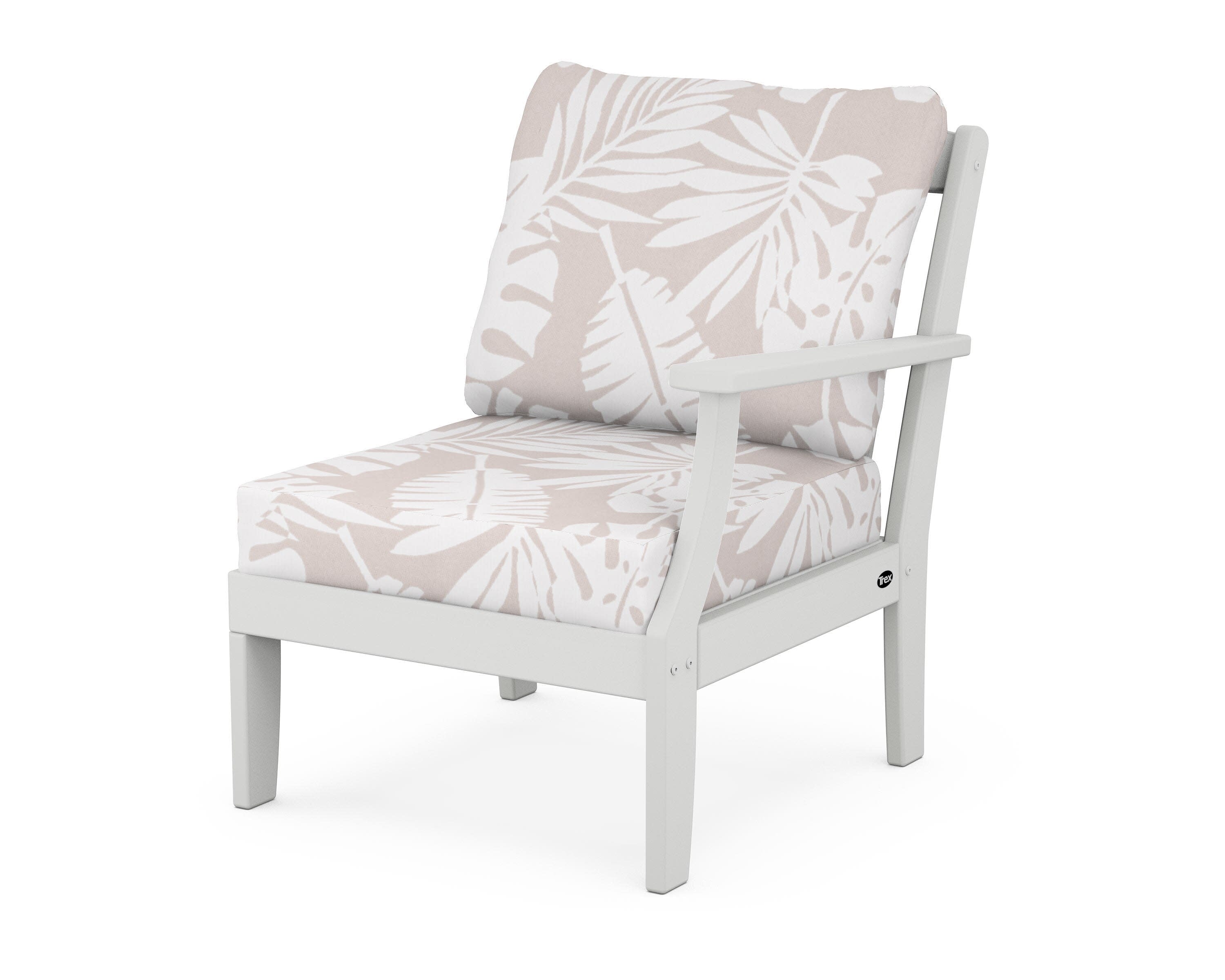 Yacht Club Modular Right Arm Chair in Classic White / Leaf Dune Burlap