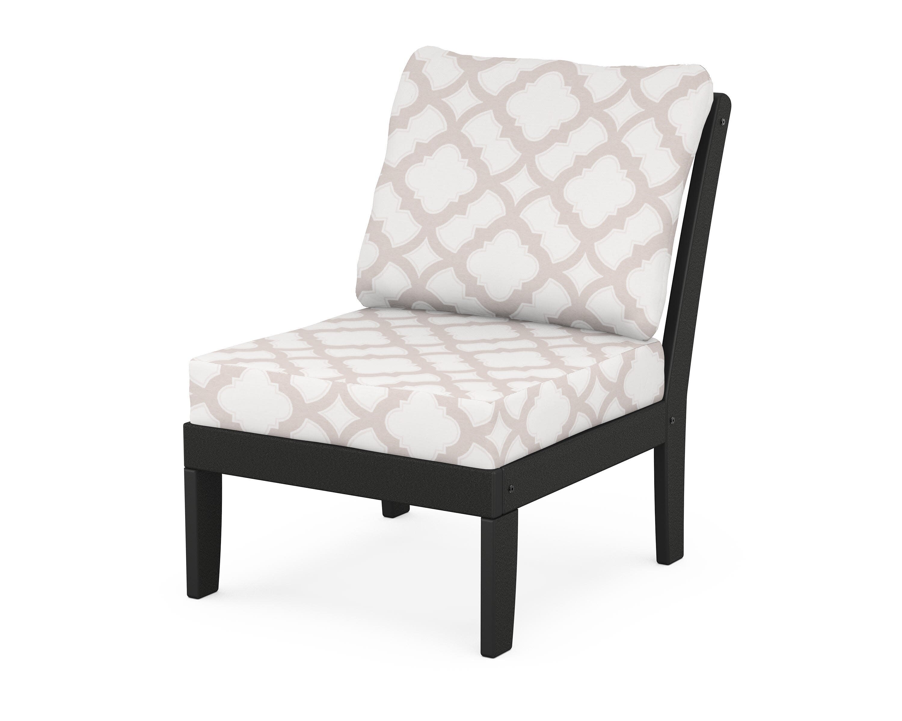 Yacht Club Modular Armless Chair in Charcoal Black / Trellis Dune Burlap