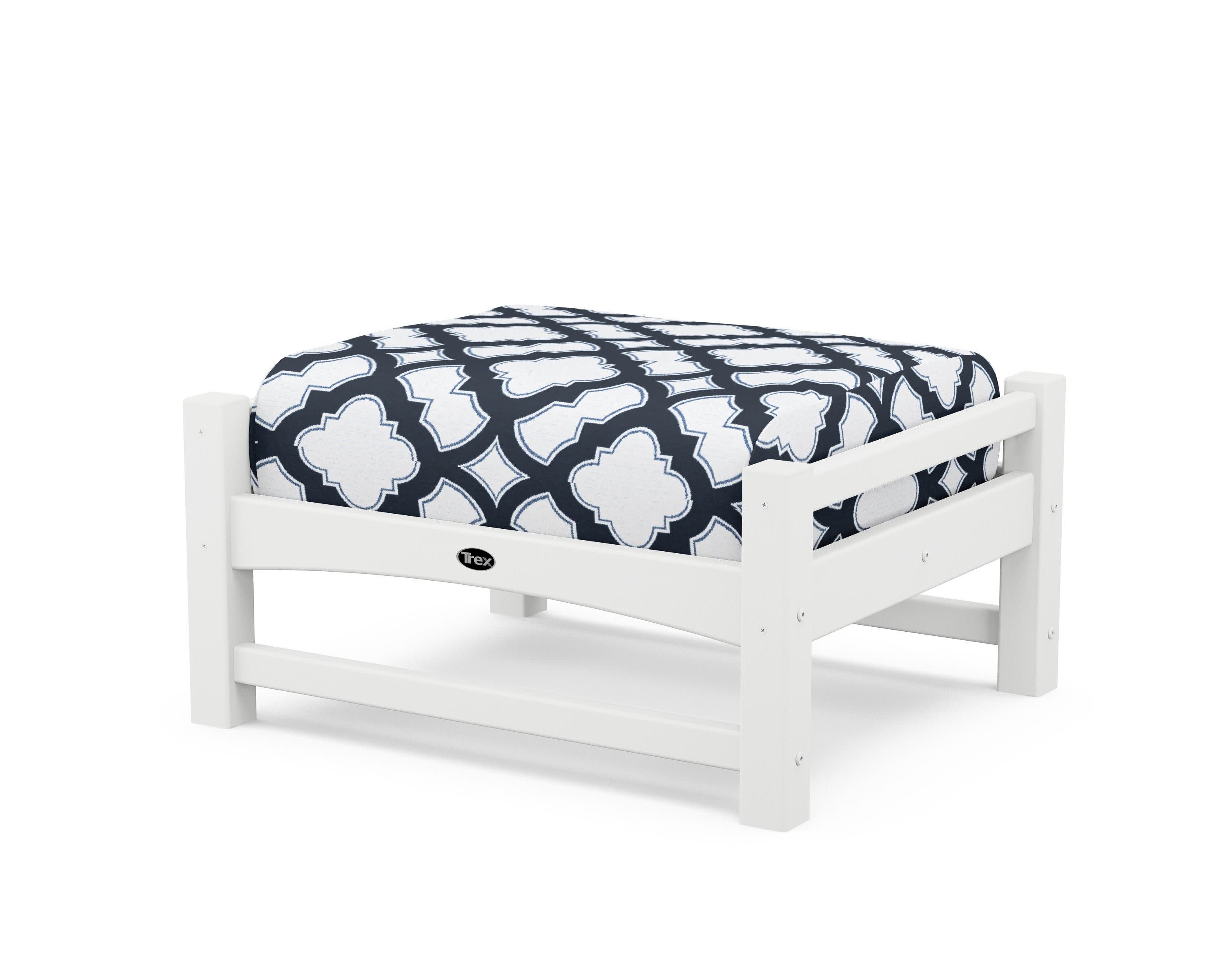 Rockport Club Ottoman in Classic White / Trellis Marine Indigo