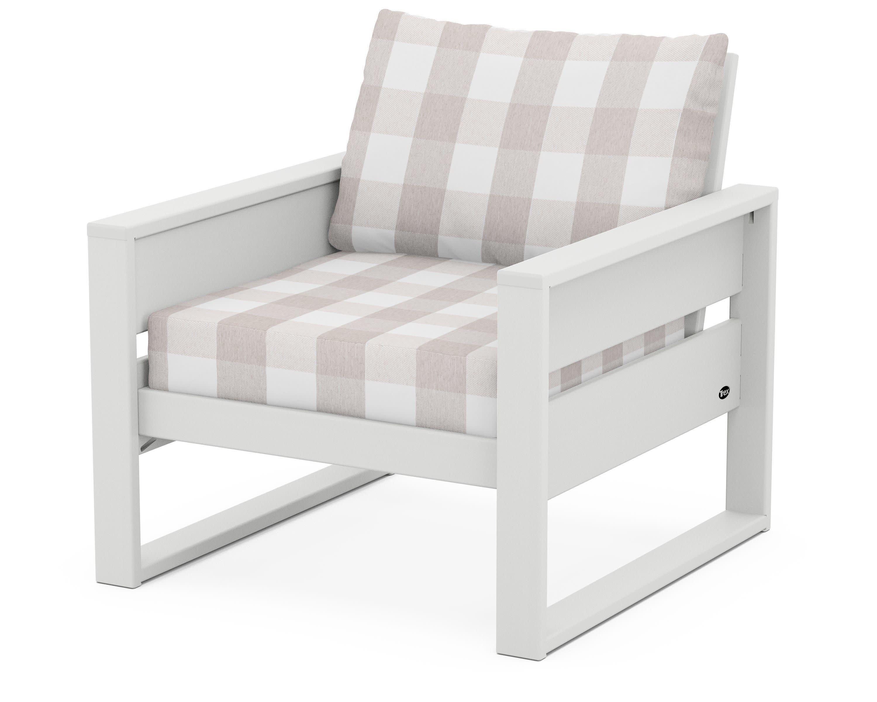Eastport Club Chair in Classic White / Buffalo Plaid Dune Burlap