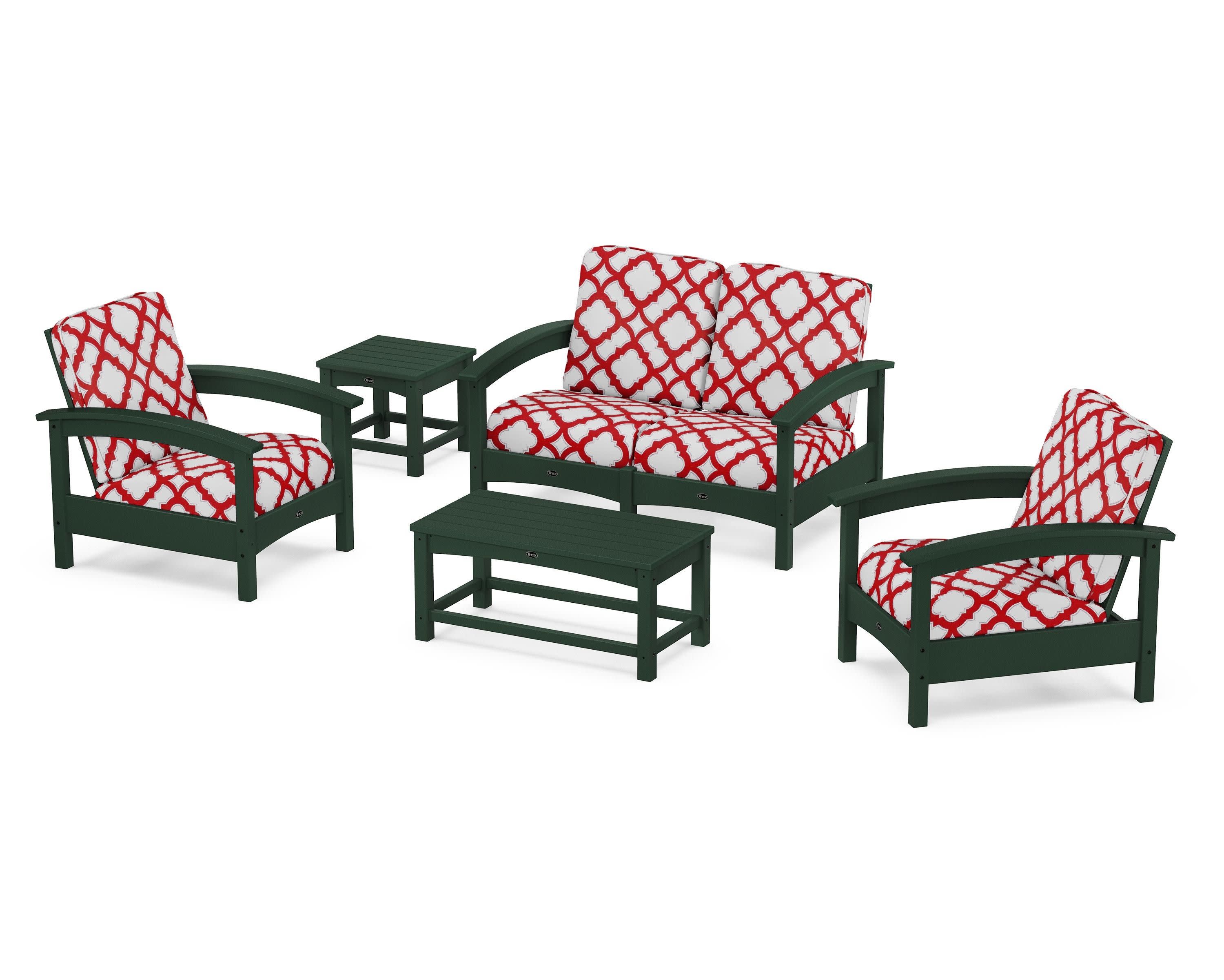 Rockport Club 6-Piece Deep Seating Conversation Set in Rainforest Canopy / Trellis Crimson