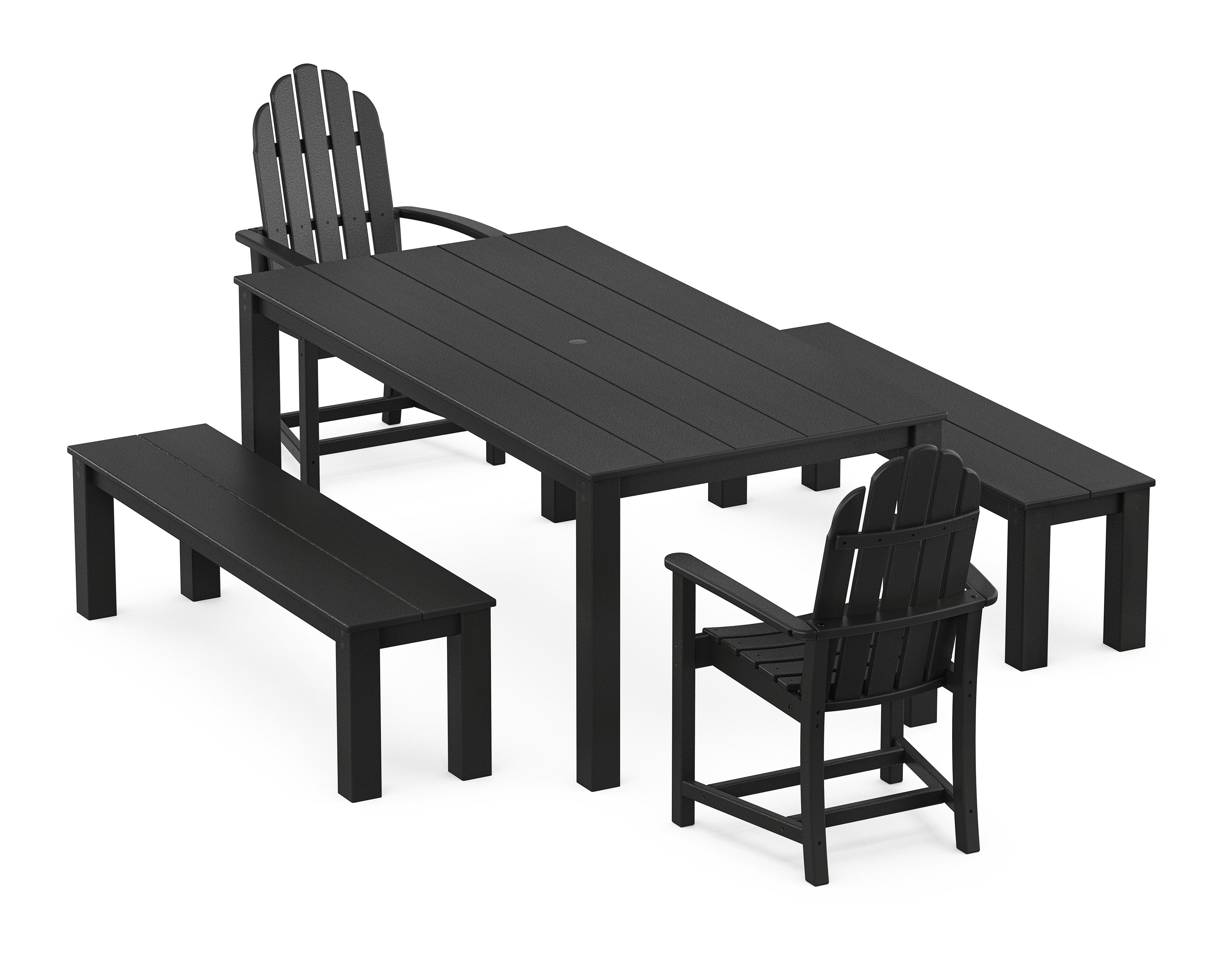 Cape Cod Adirondack 5-Piece Parsons Dining Set with Benches in Charcoal Black