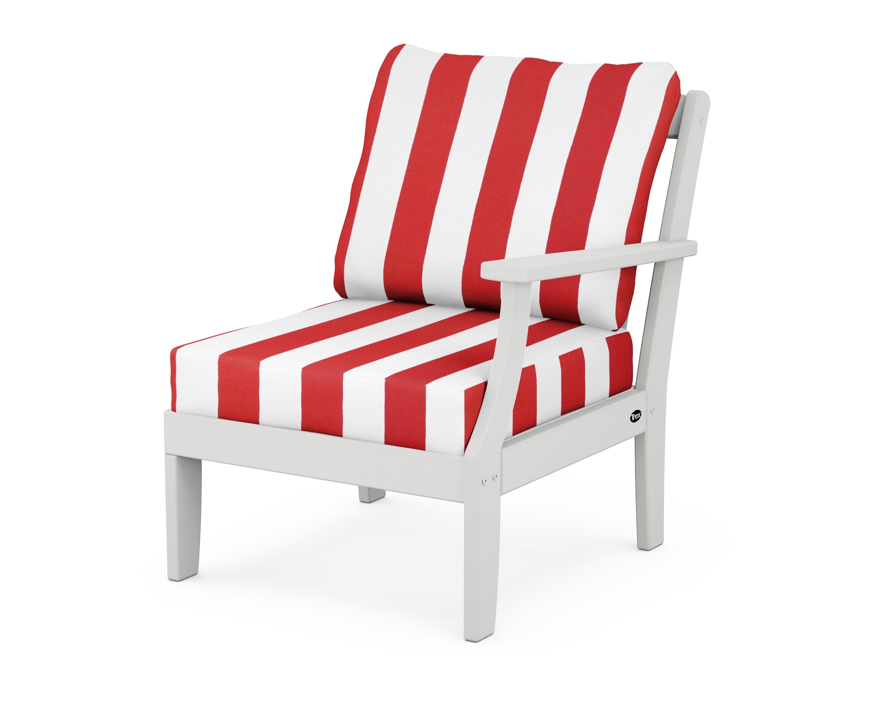 Yacht Club Modular Right Arm Chair in Classic White / Cabana Stripe Crimson