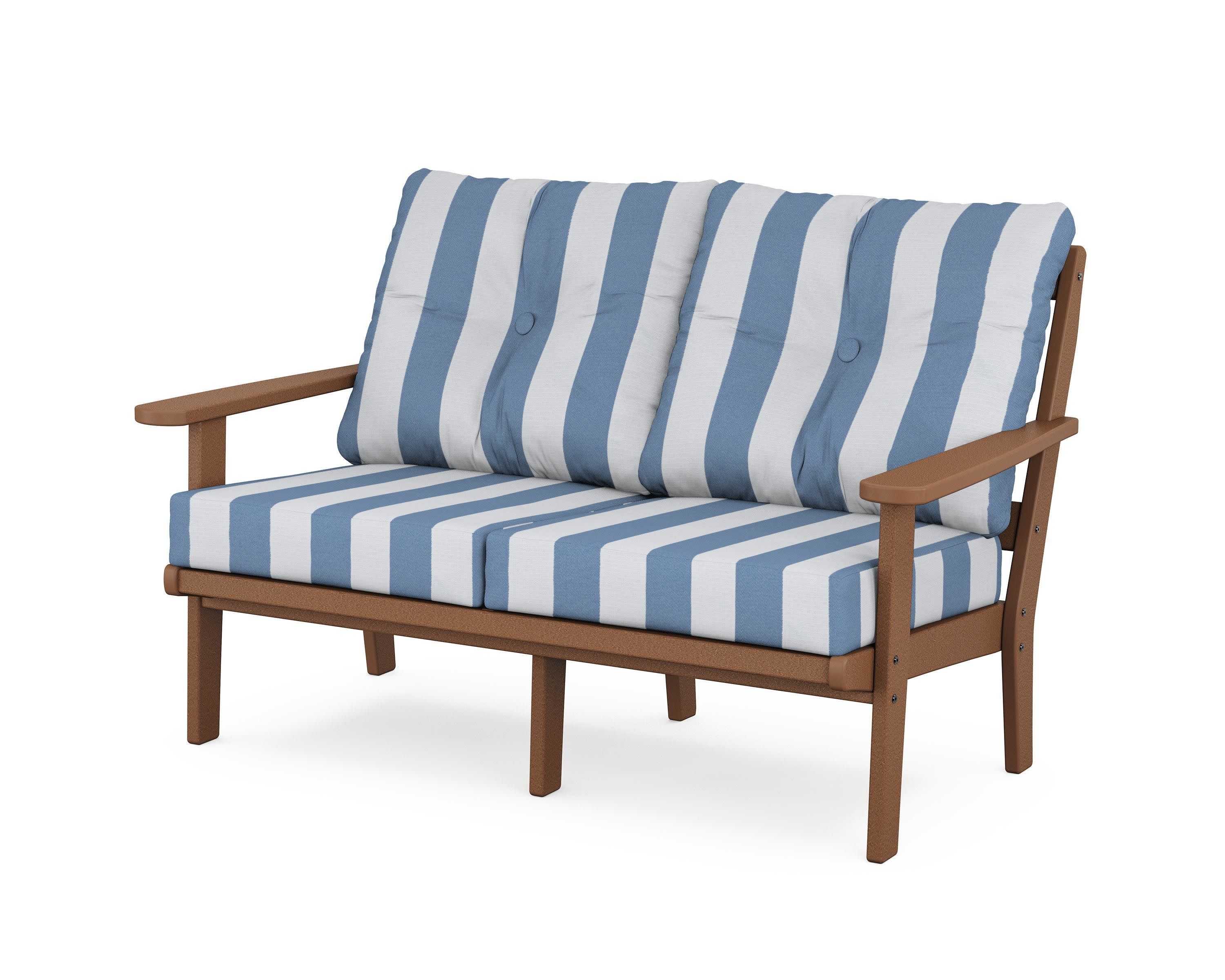 Cape Cod Deep Seating Loveseat in Tree House / Cabana Stripe Sky Blue