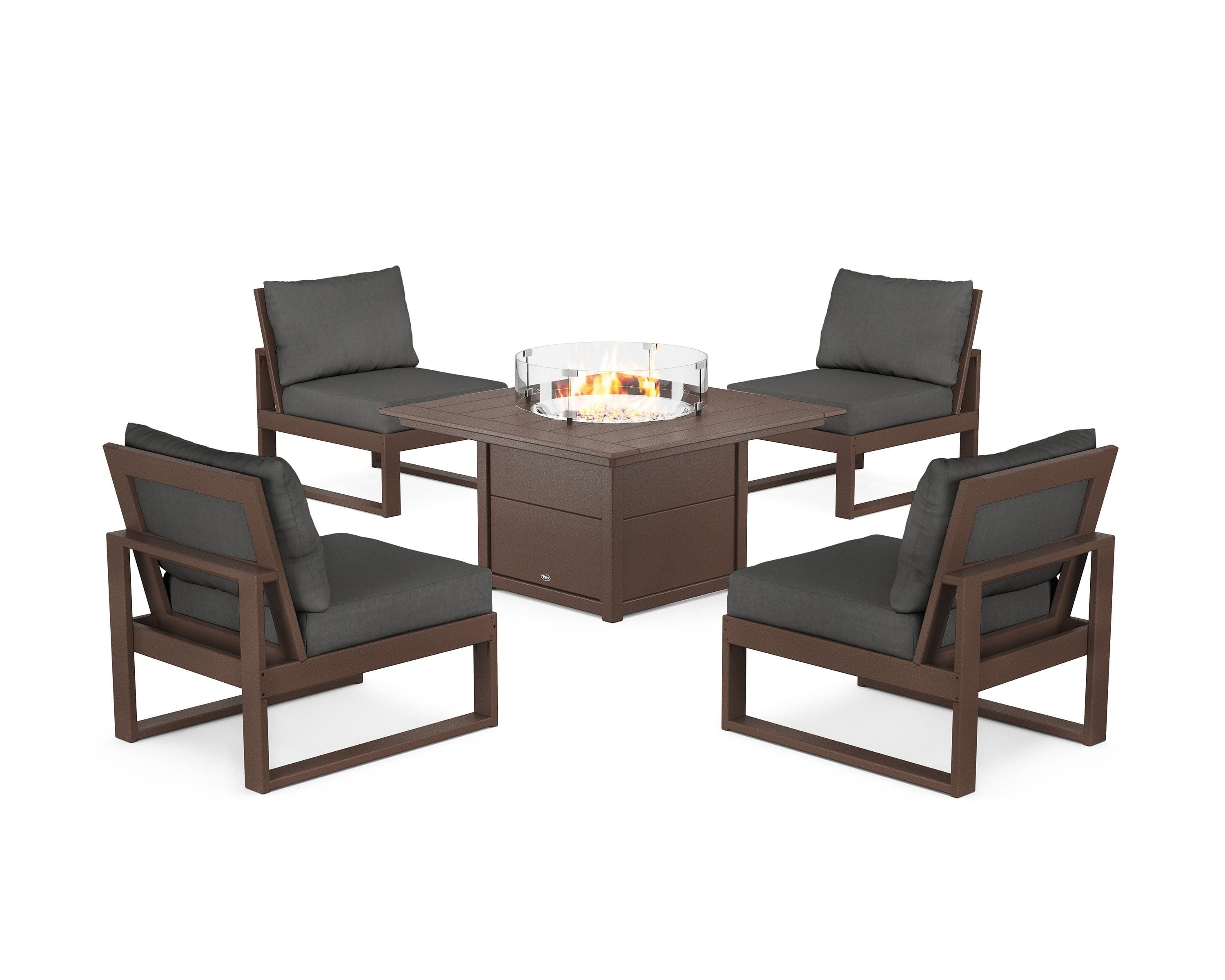 Eastport Modular 5-Piece Deep Seating Set with Square Fire Pit Table in Vintage Lantern / Spectrum Carbon