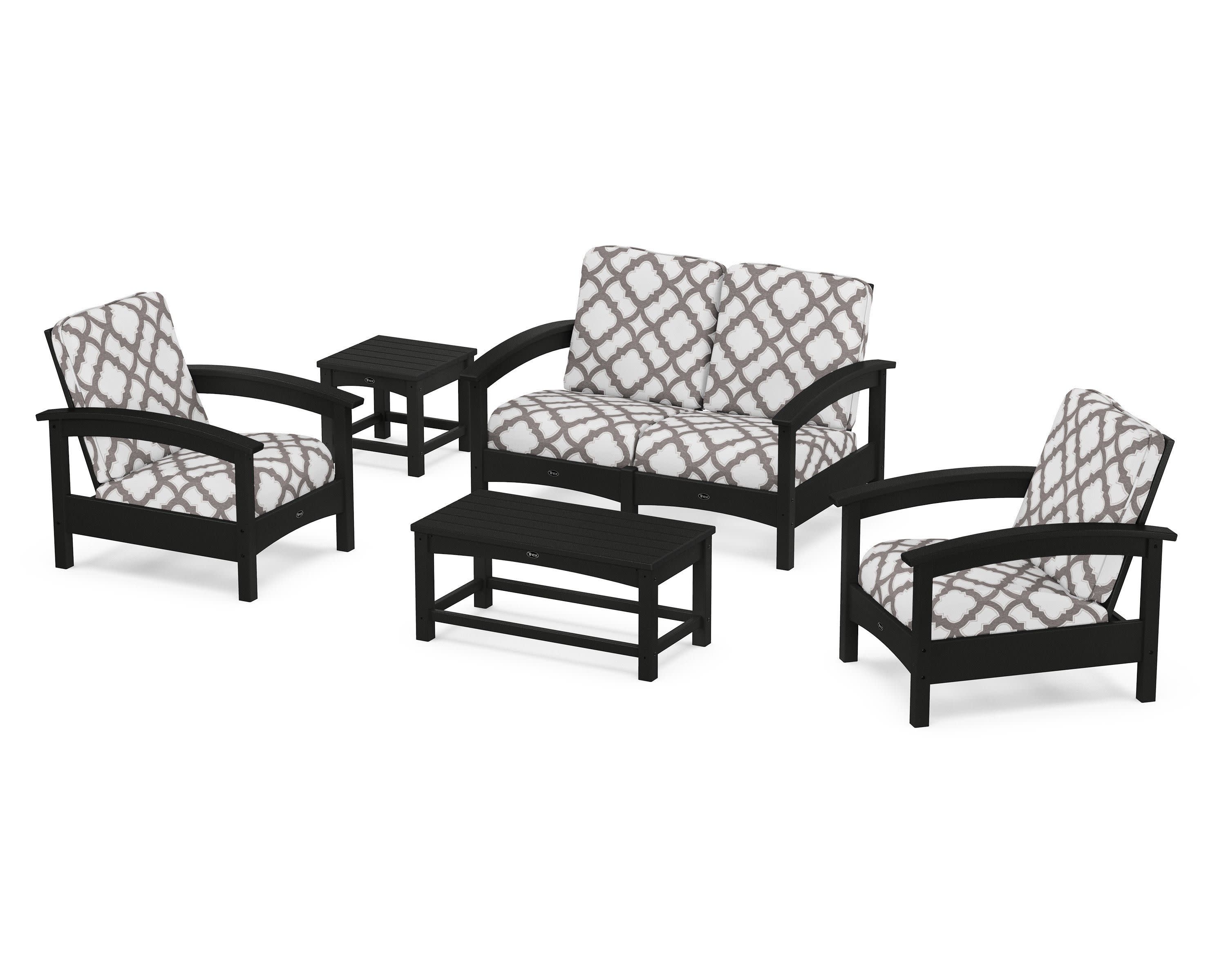 Rockport Club 6-Piece Deep Seating Conversation Set in Charcoal Black / Trellis Grey Mist
