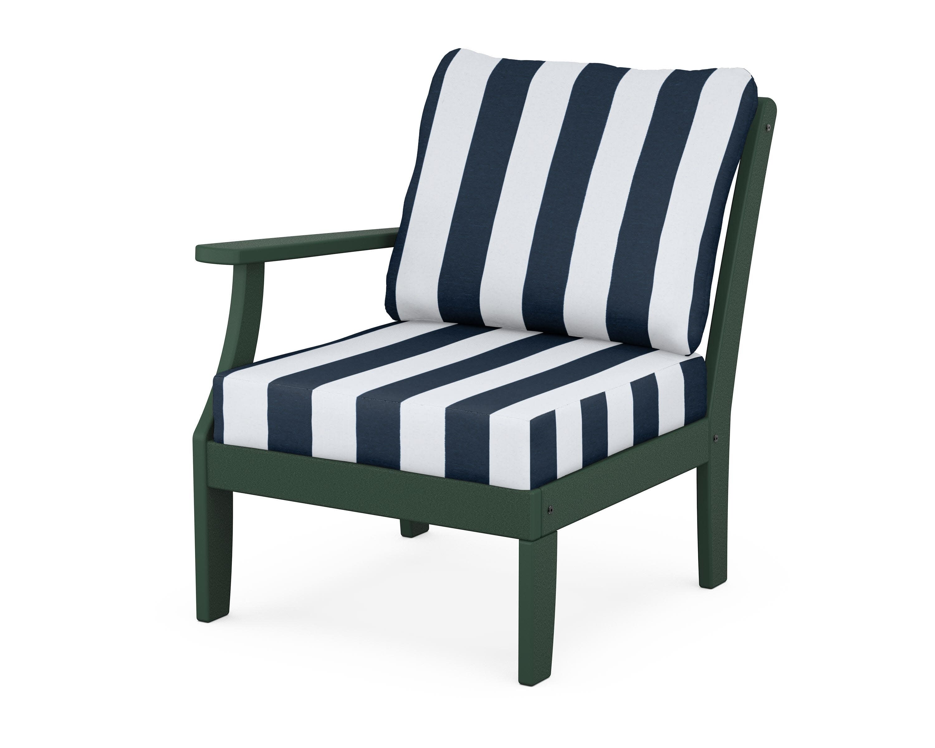 Yacht Club Modular Left Arm Chair in Rainforest Canopy / Cabana Stripe Marine Indigo