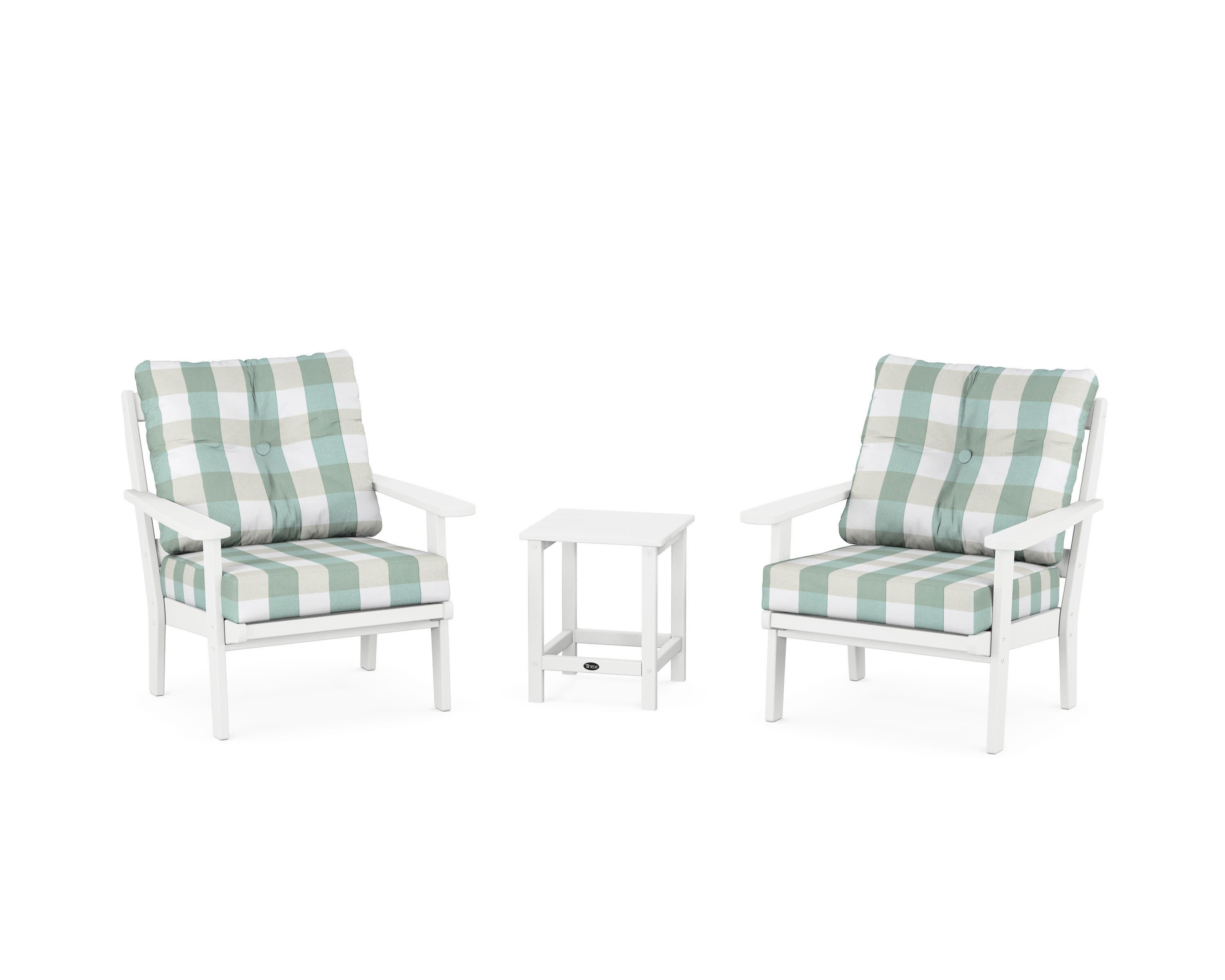 Cape Cod 3-Piece Deep Seating Set in Classic White / Buffalo Plaid Glacier Spa