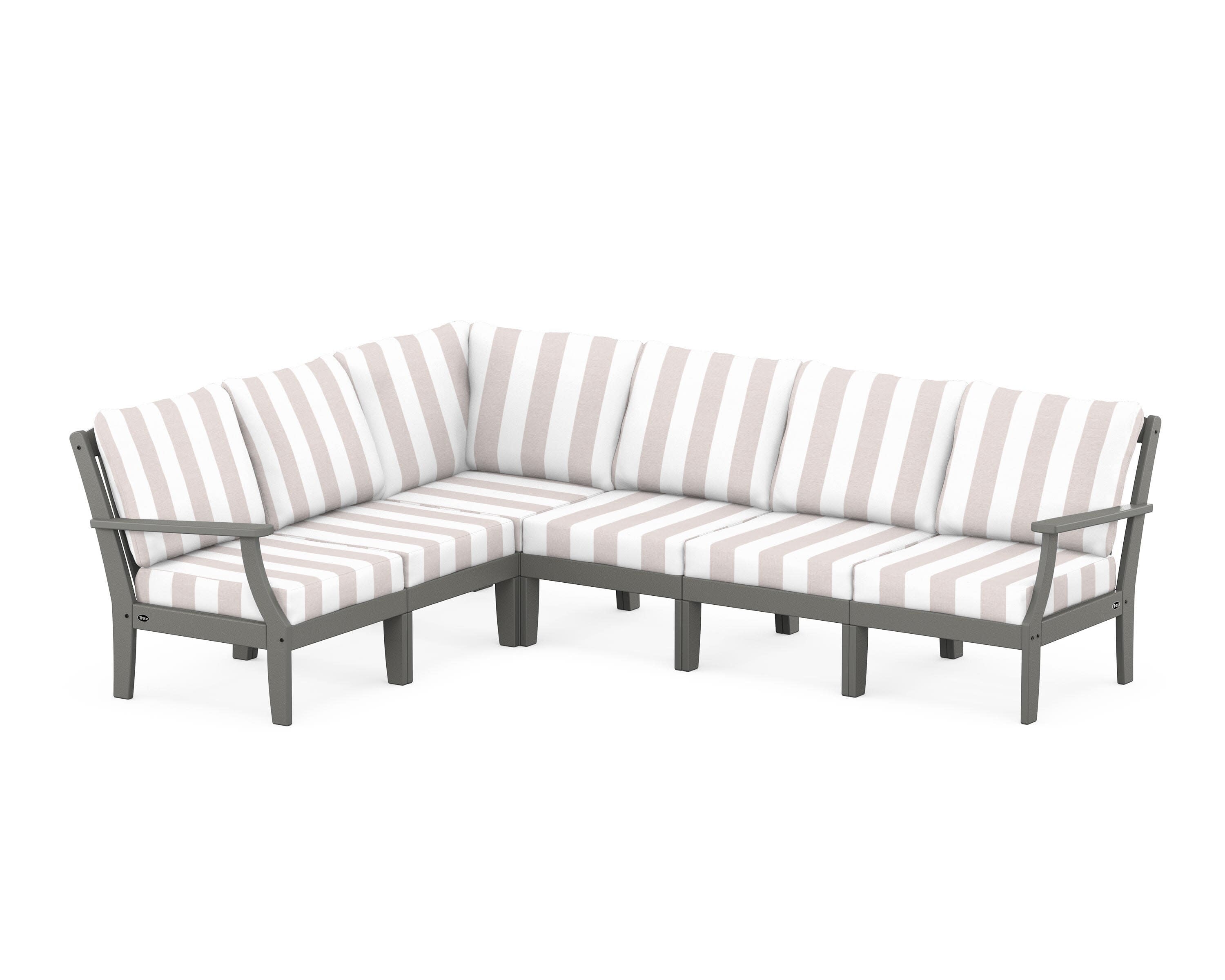 Yacht Club Modular 6-Piece Deep Seating Set in Stepping Stone / Cabana Stripe Dune Burlap