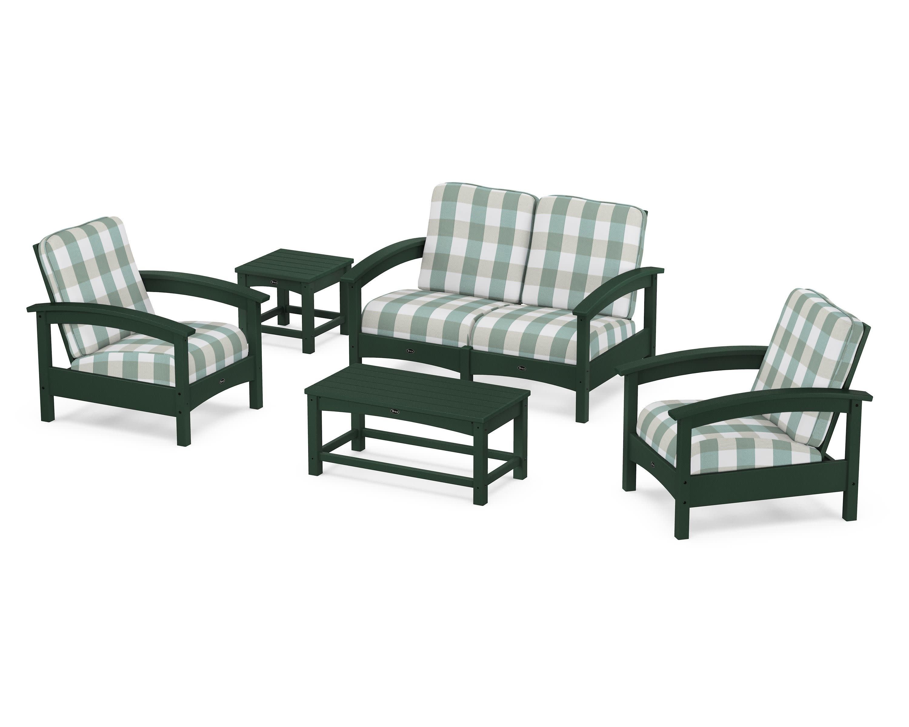 Rockport Club 6-Piece Deep Seating Conversation Set in Rainforest Canopy / Buffalo Plaid Glacier Spa