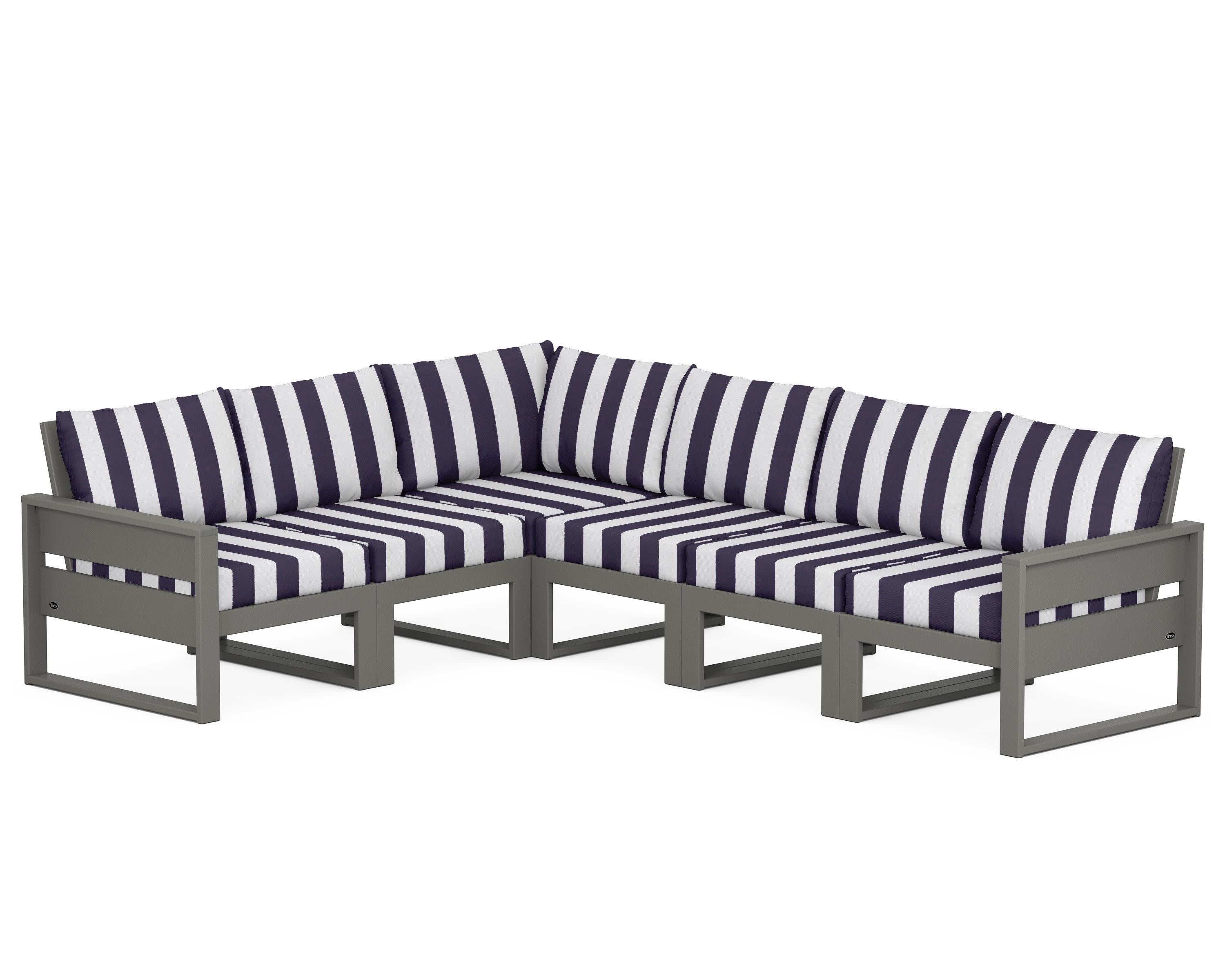 Eastport 6-Piece Sectional in Stepping Stone / Cabana Stripe Navy