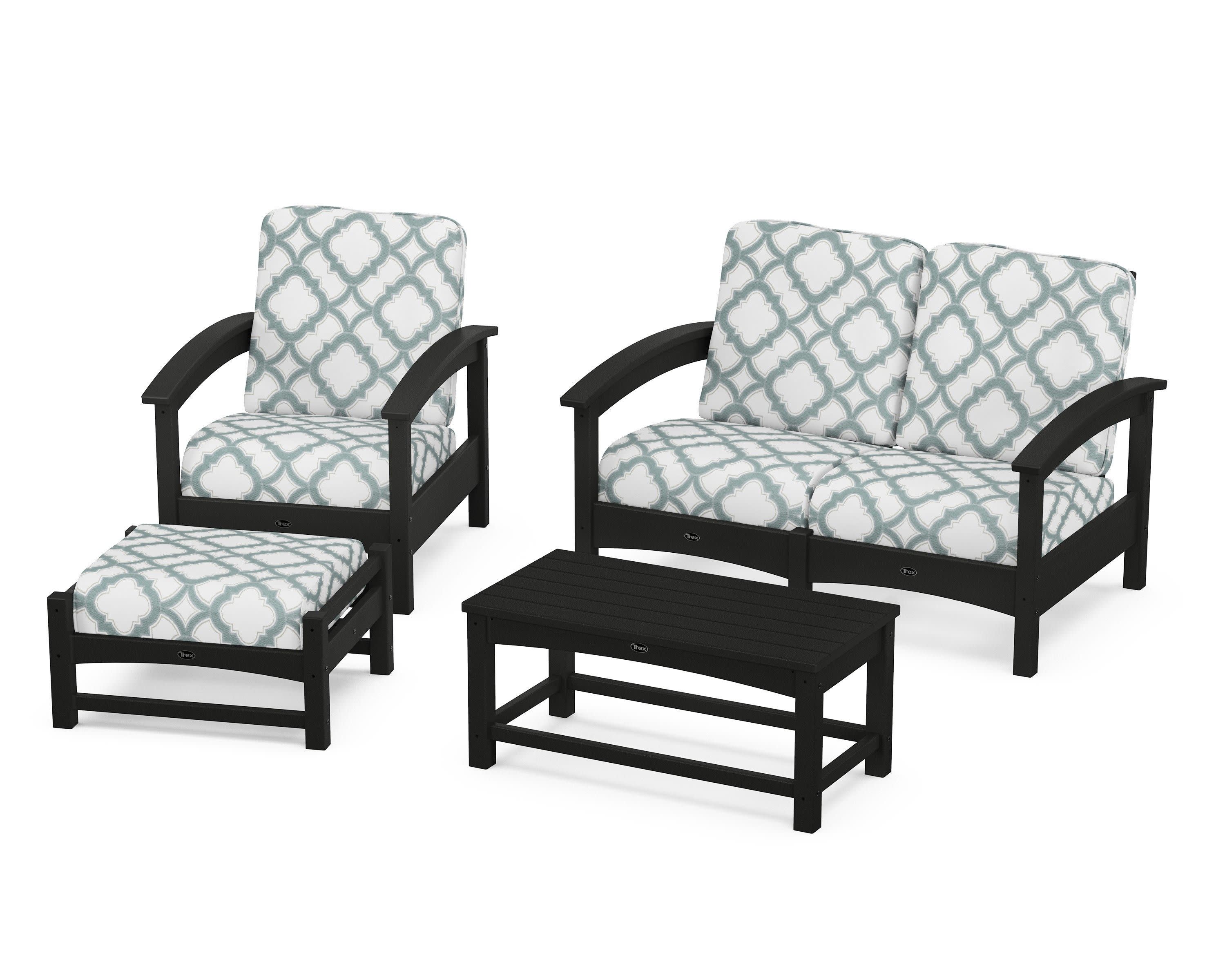 Rockport 4-Piece Deep Seating Conversation Group in Charcoal Black / Trellis Glacier Spa