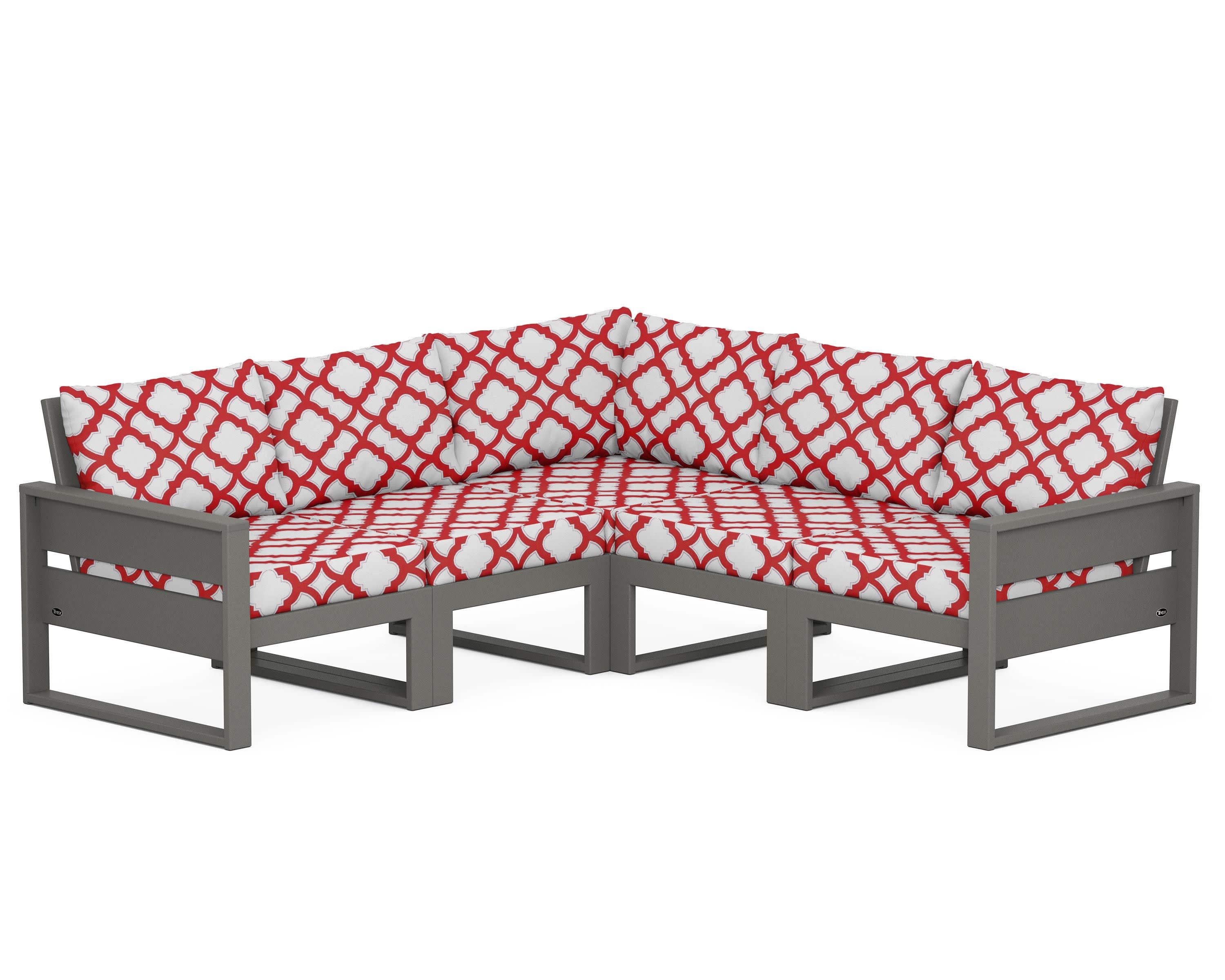 Eastport 5-Piece Sectional in Stepping Stone / Trellis Crimson