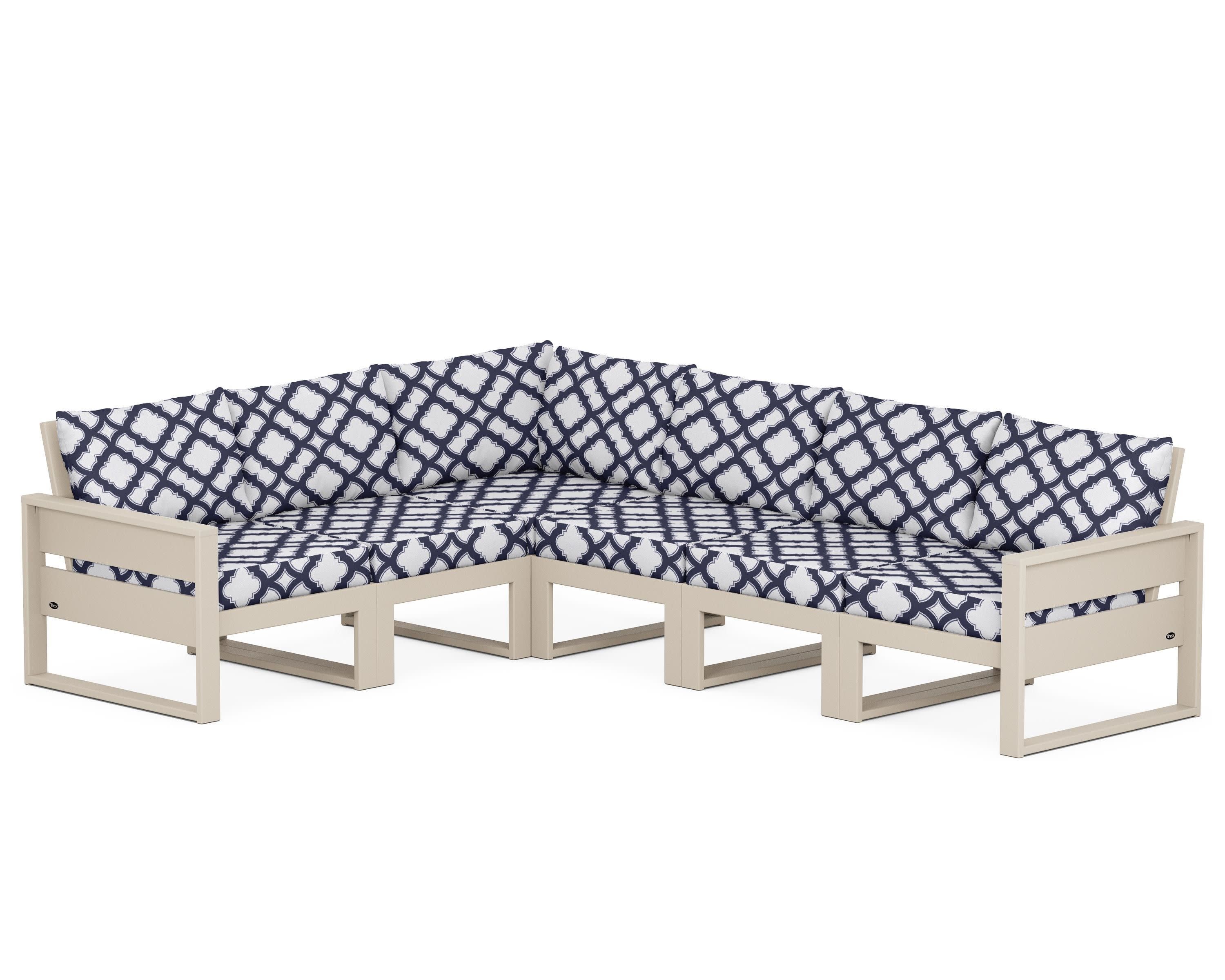 Eastport 6-Piece Sectional in Sand Castle / Trellis Navy