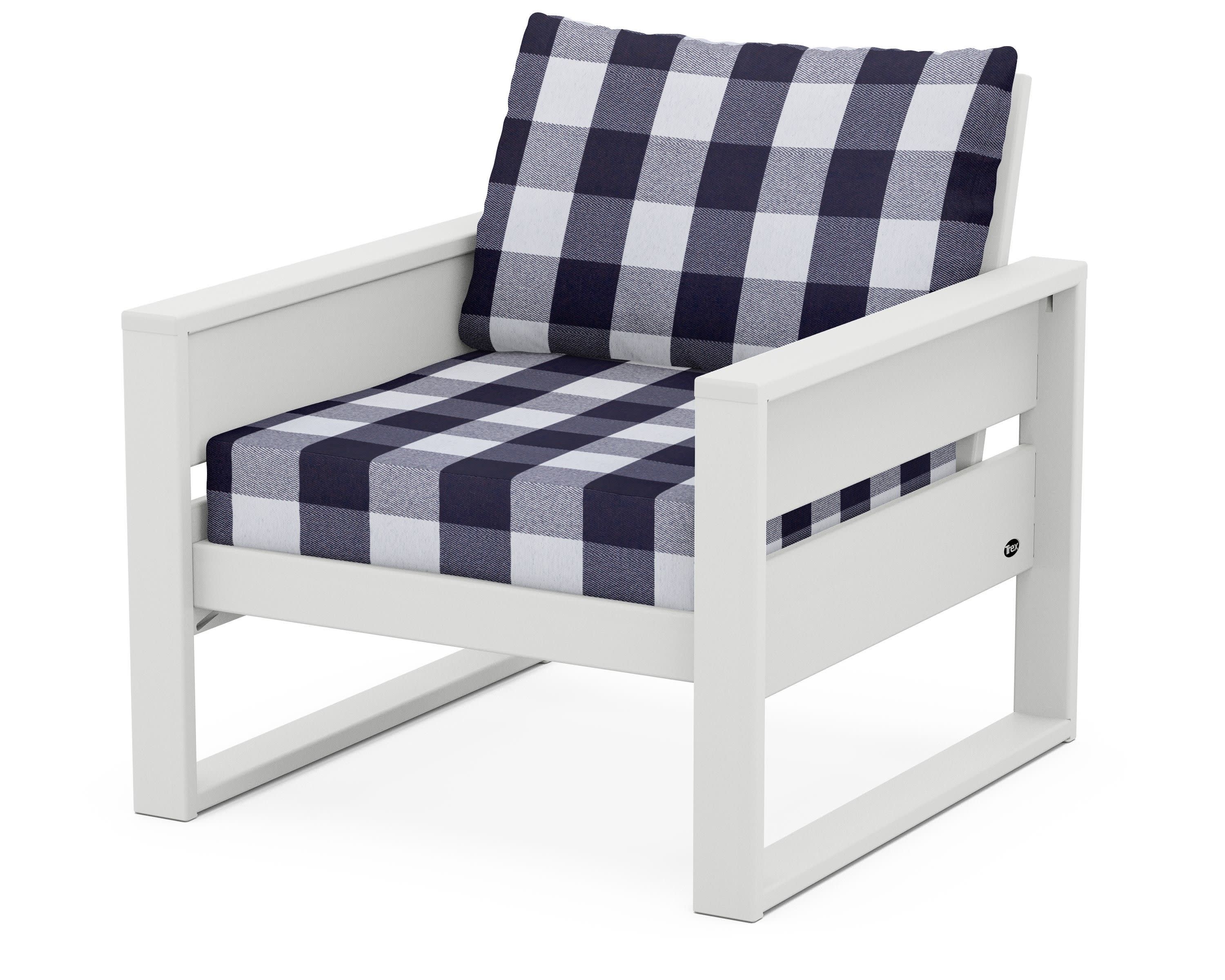 Eastport Club Chair in Classic White / Buffalo Plaid Navy
