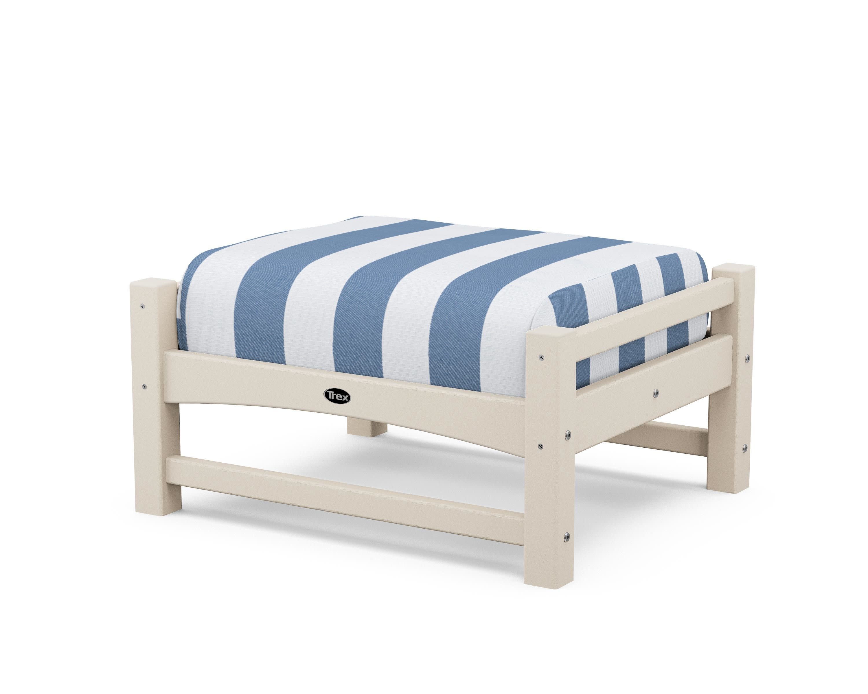 Rockport Club Ottoman in Sand Castle / Cabana Stripe Sky Blue