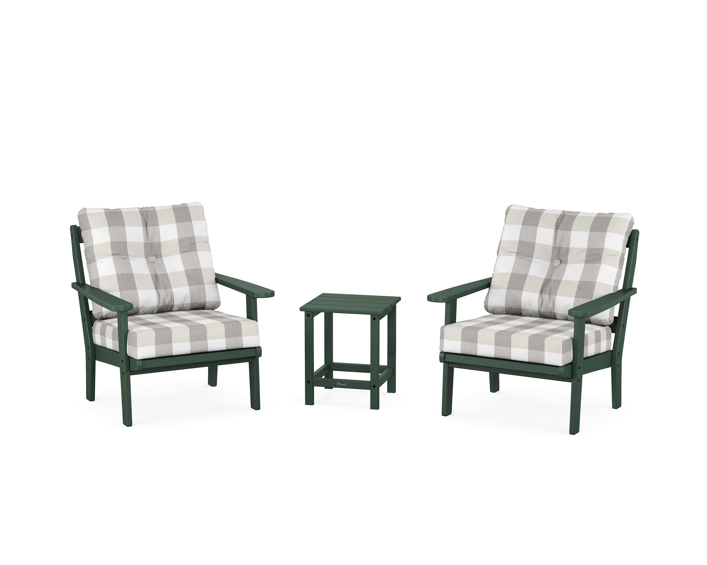 Cape Cod 3-Piece Deep Seating Set in Rainforest Canopy / Buffalo Plaid Grey Mist