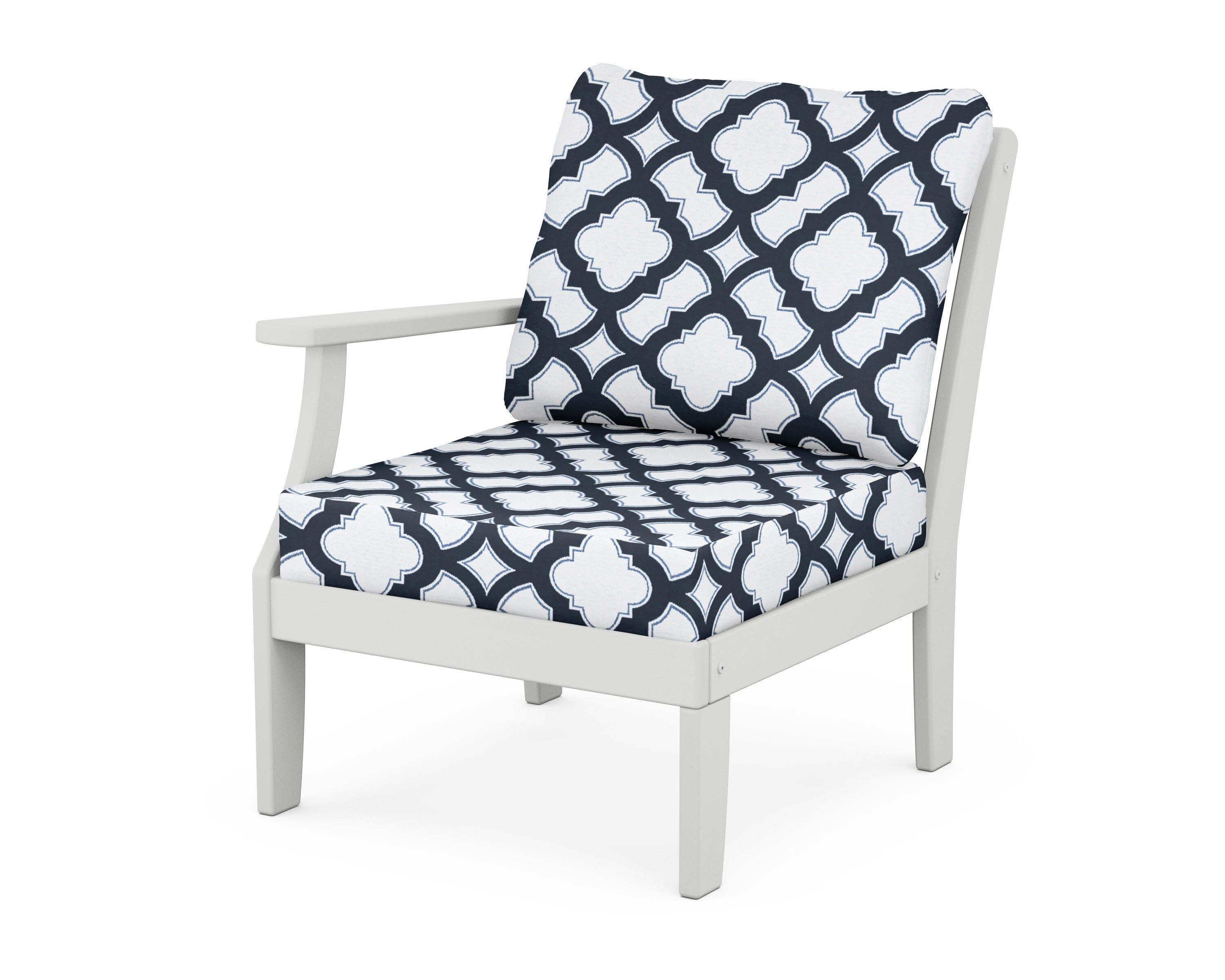 Yacht Club Modular Left Arm Chair in Classic White / Trellis Marine Indigo