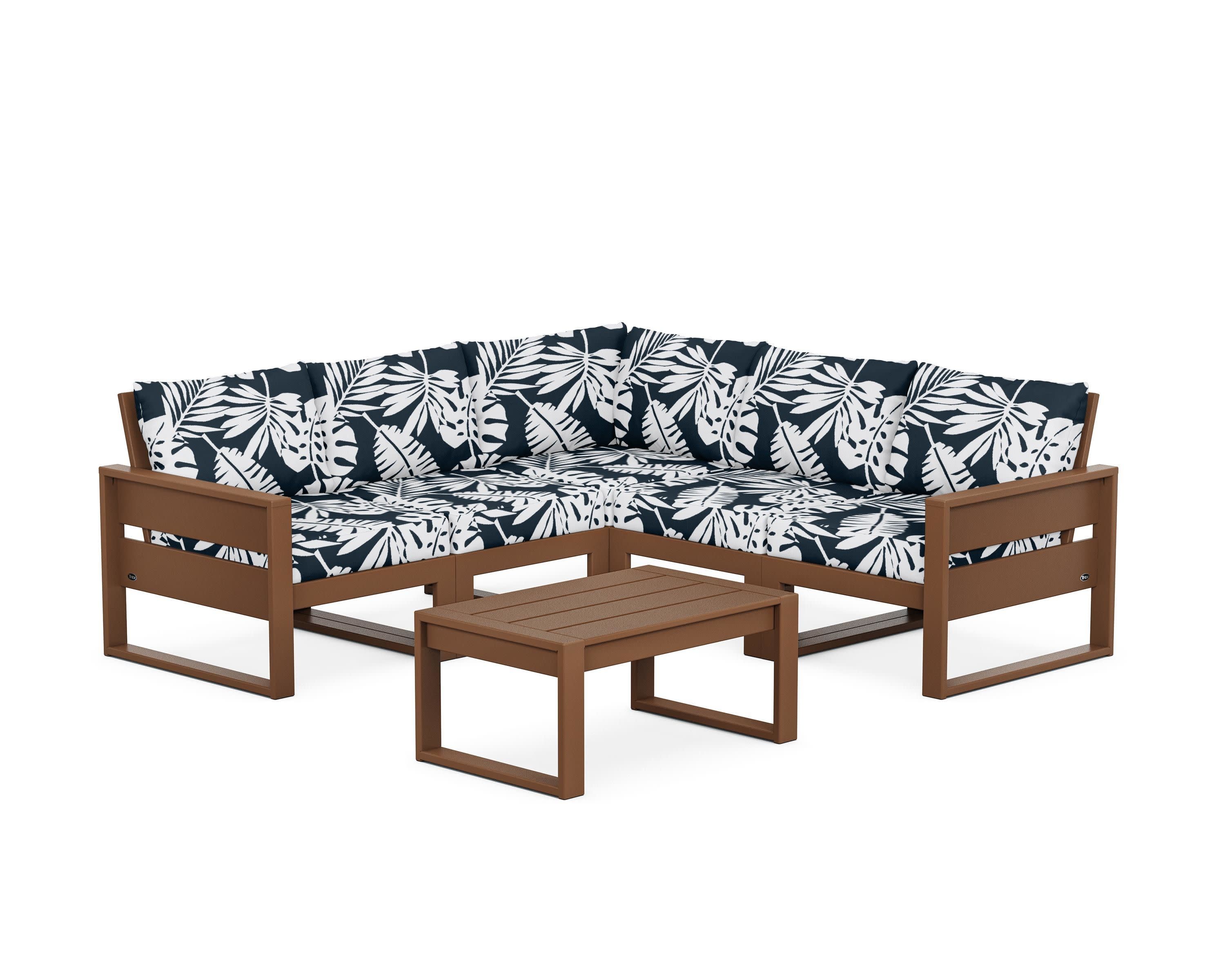Eastport 6-Piece Deep Seating Sectional + Coffee Table Set in Tree House / Leaf Marine Indigo
