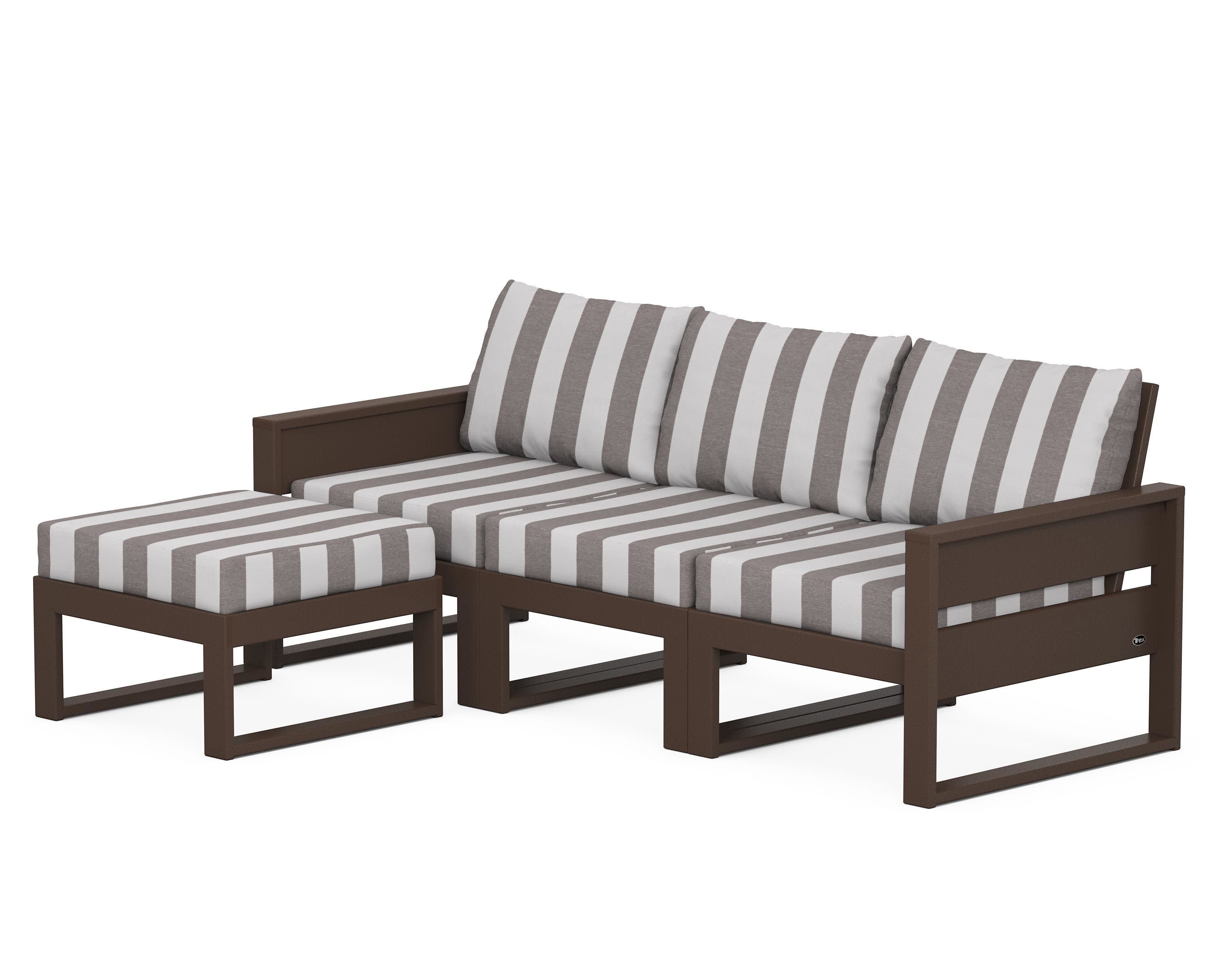 Eastport 4- Piece Sectional with Ottoman in Vintage Lantern / Cabana Stripe Grey Mist