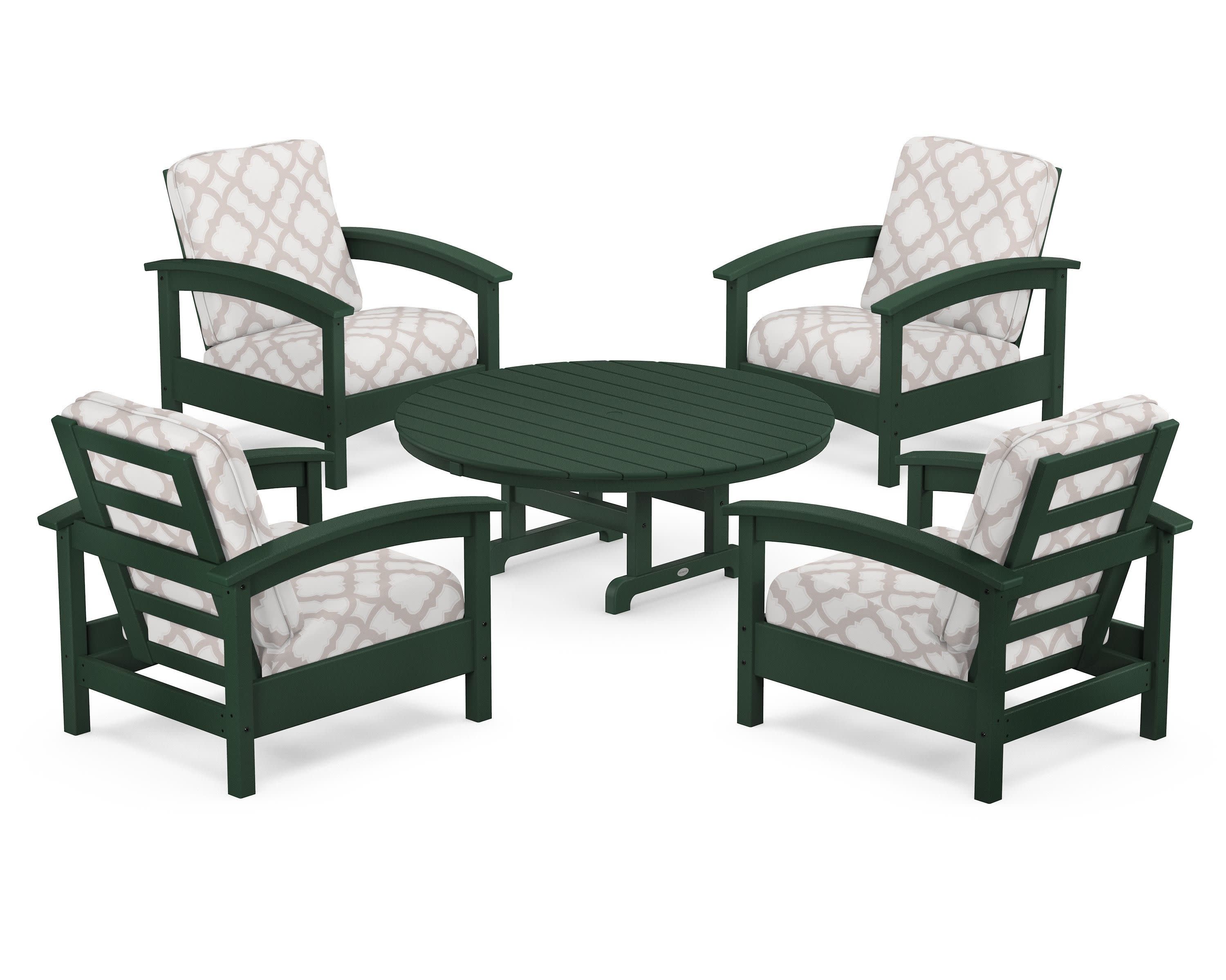 Rockport 5-Piece Deep Seating Set in Rainforest Canopy / Trellis Dune Burlap