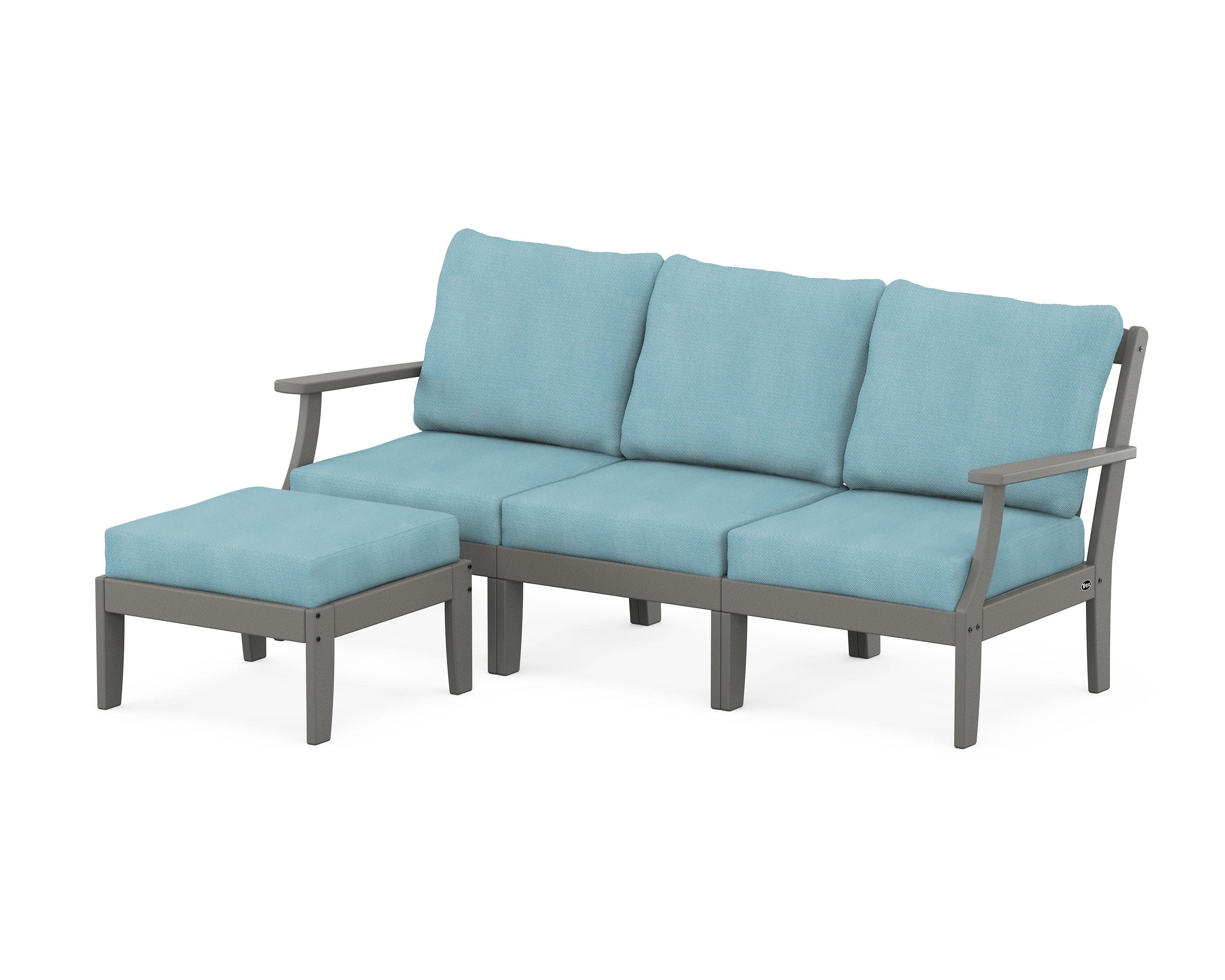 Yacht Club Modular 4-Piece Deep Seating Set with Ottoman in Stepping Stone / Lattice Sky Blue