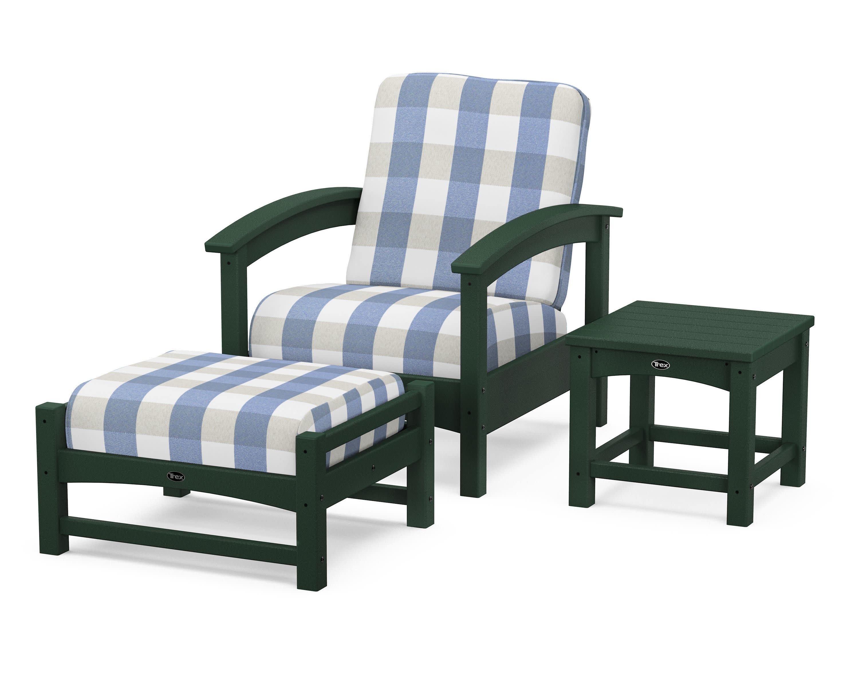 Rockport 3-Piece Deep Seating Set in Rainforest Canopy / Buffalo Plaid Sky Blue