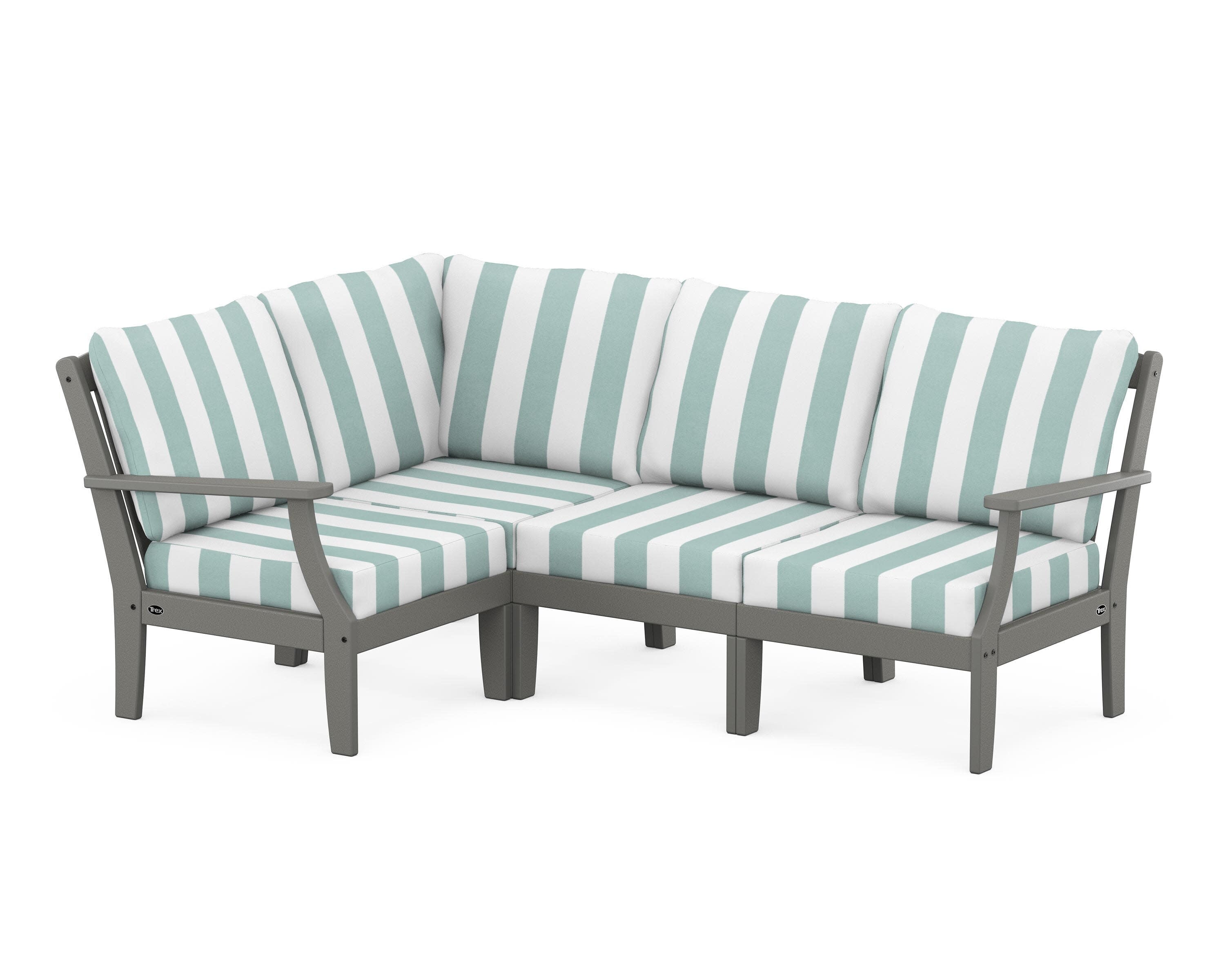 Yacht Club Modular 4-Piece Deep Seating Set in Stepping Stone / Cabana Stripe Glacier Spa