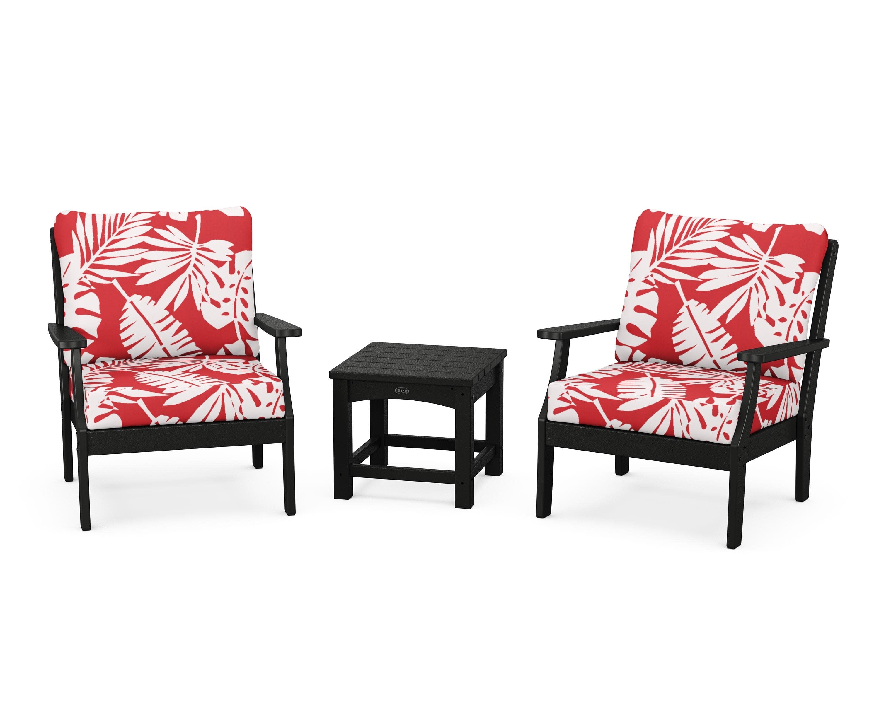 Yacht Club 3-Piece Deep Seating Set in Charcoal Black / Leaf Crimson