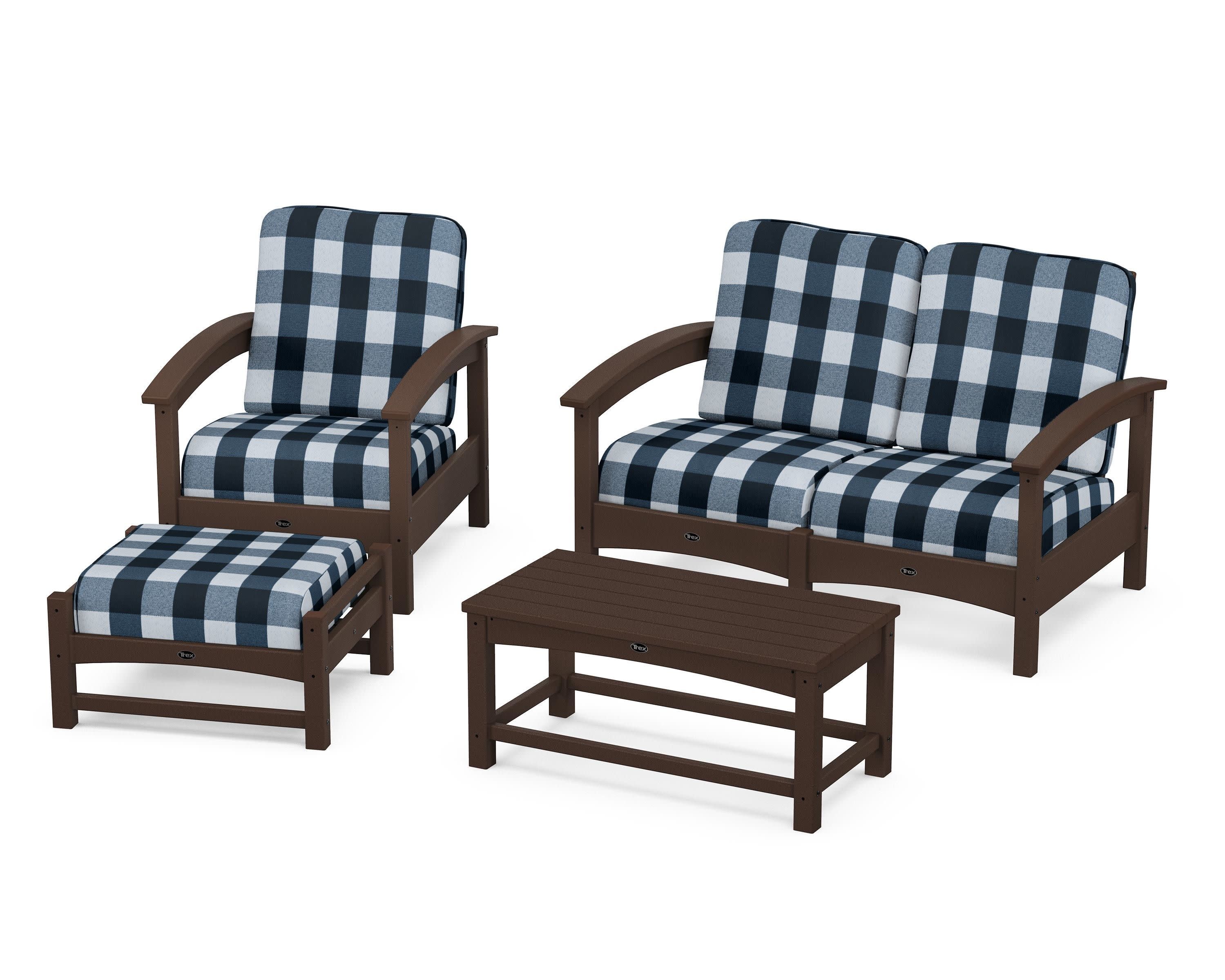 Rockport 4-Piece Deep Seating Conversation Group in Vintage Lantern / Buffalo Plaid Marine Indigo