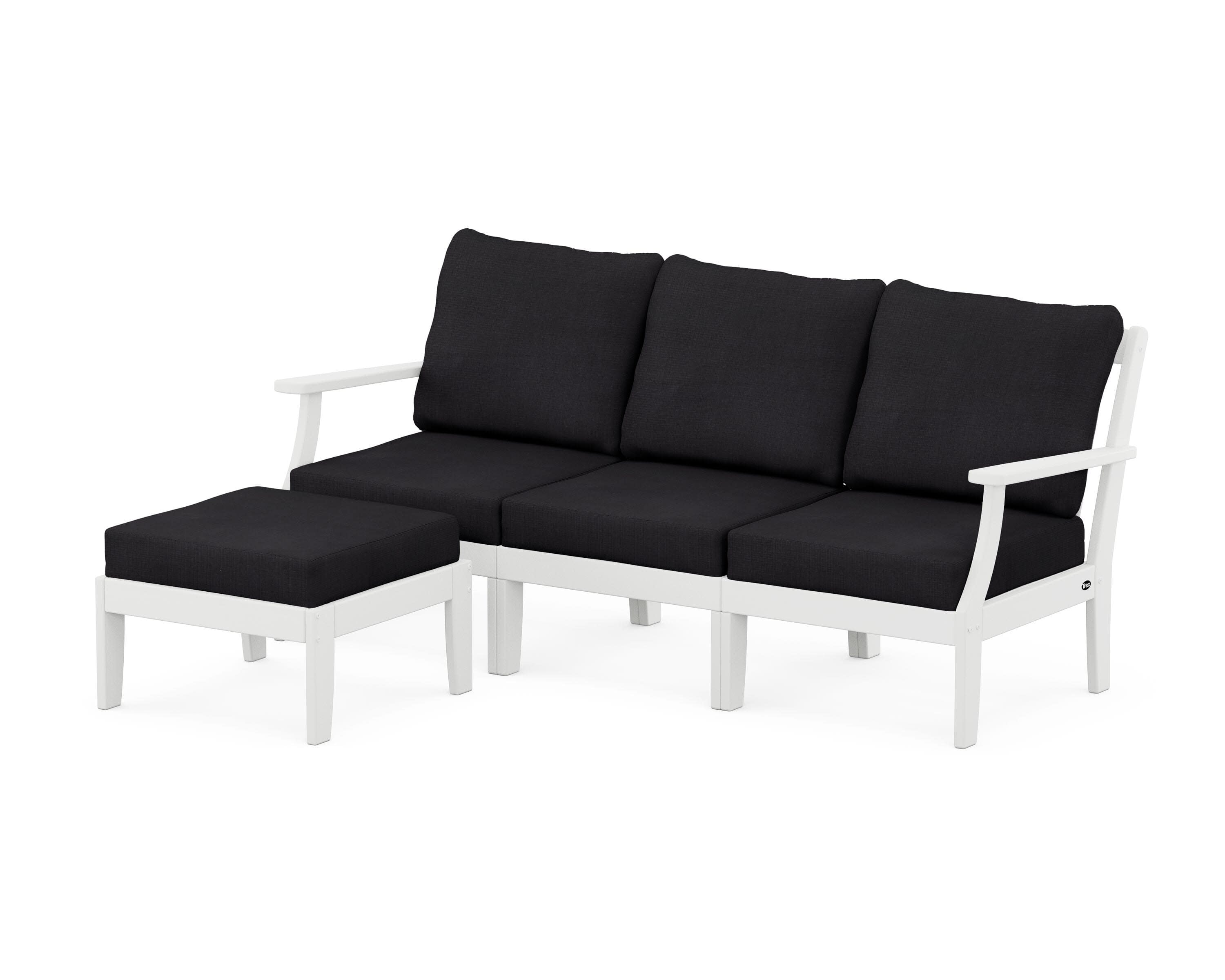 Yacht Club Modular 4-Piece Deep Seating Set with Ottoman in Classic White / Midnight Linen