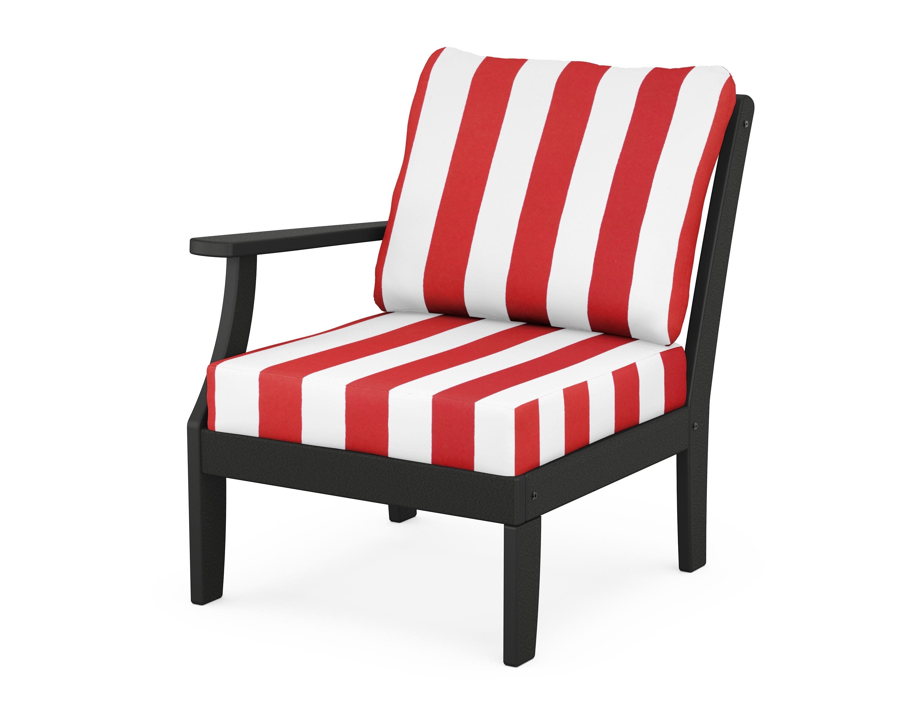 Yacht Club Modular Left Arm Chair in Charcoal Black / Cabana Stripe Crimson